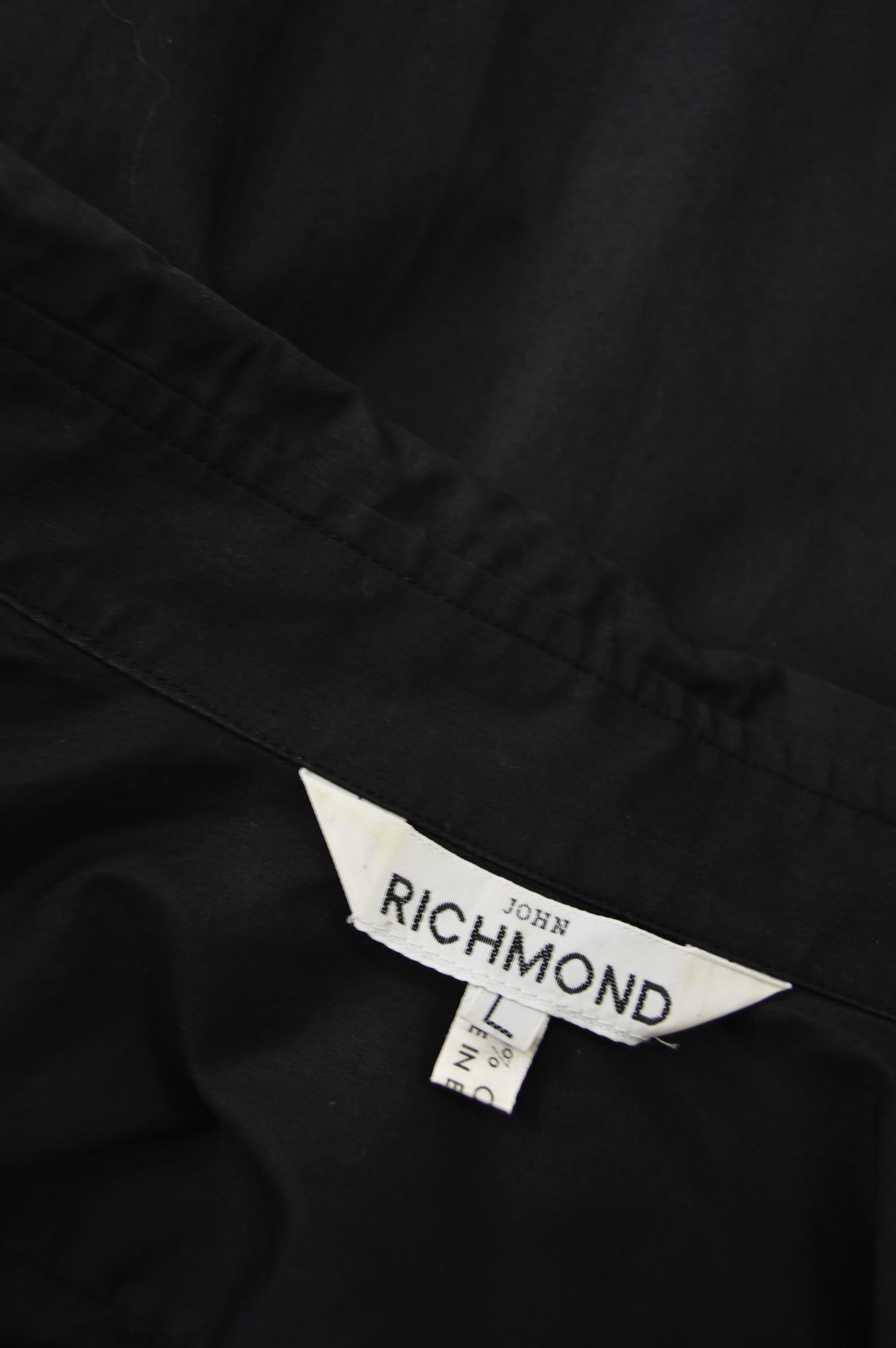 Men's John Richmond Vintage 'Destroy' Embroidered Mens Black Cotton Shirt, 1990s For Sale