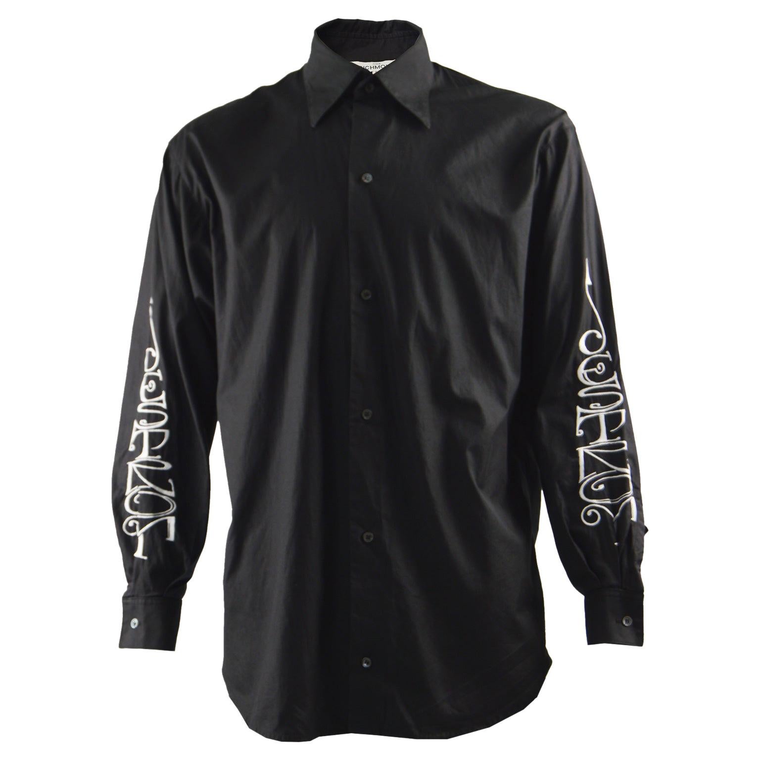 John Richmond Vintage 'Destroy' Embroidered Mens Black Cotton Shirt, 1990s