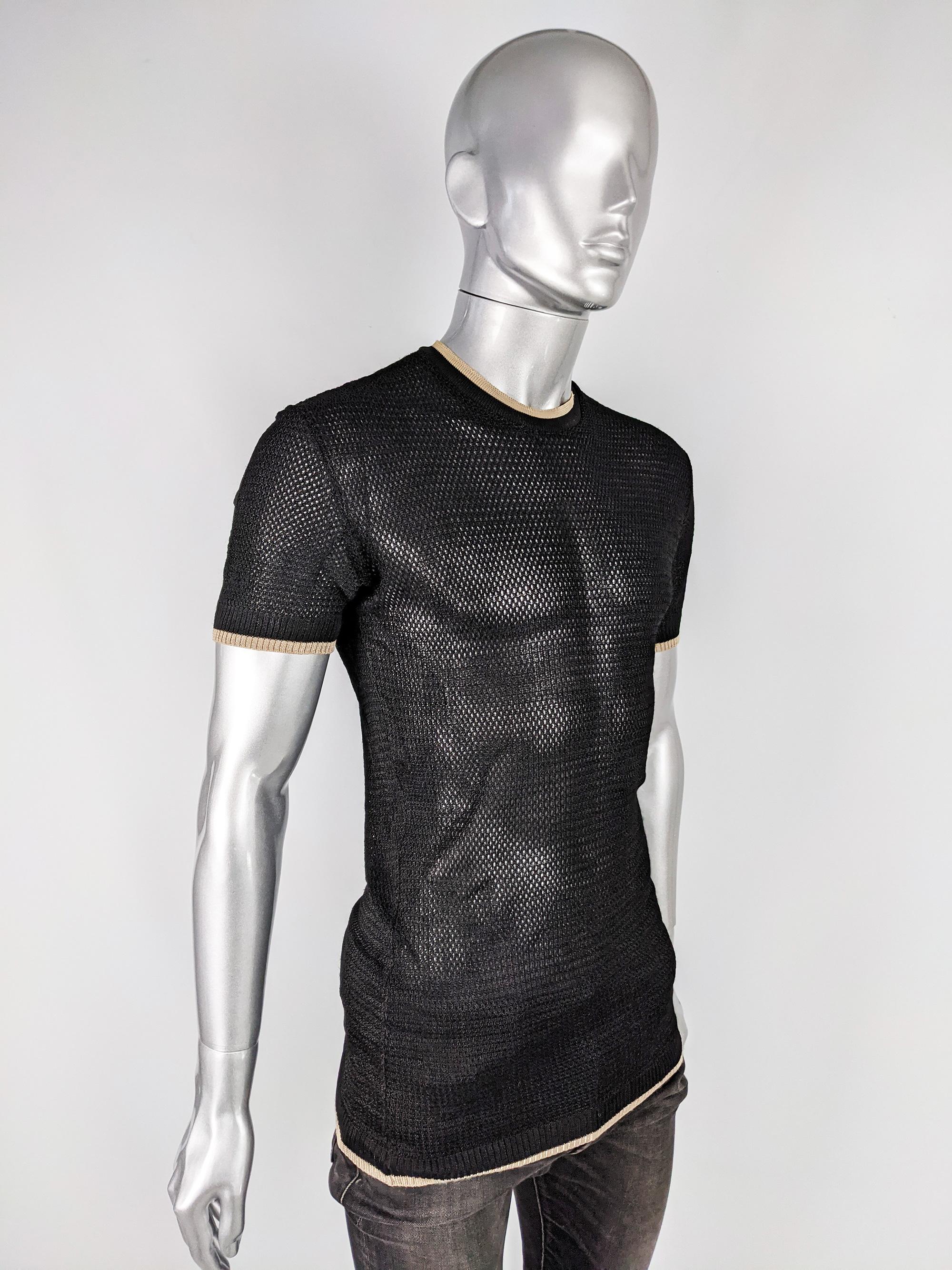 John Richmond Vintage Destroy Mens Vintage Sheer Black Mesh Shirt Top In Excellent Condition In Doncaster, South Yorkshire