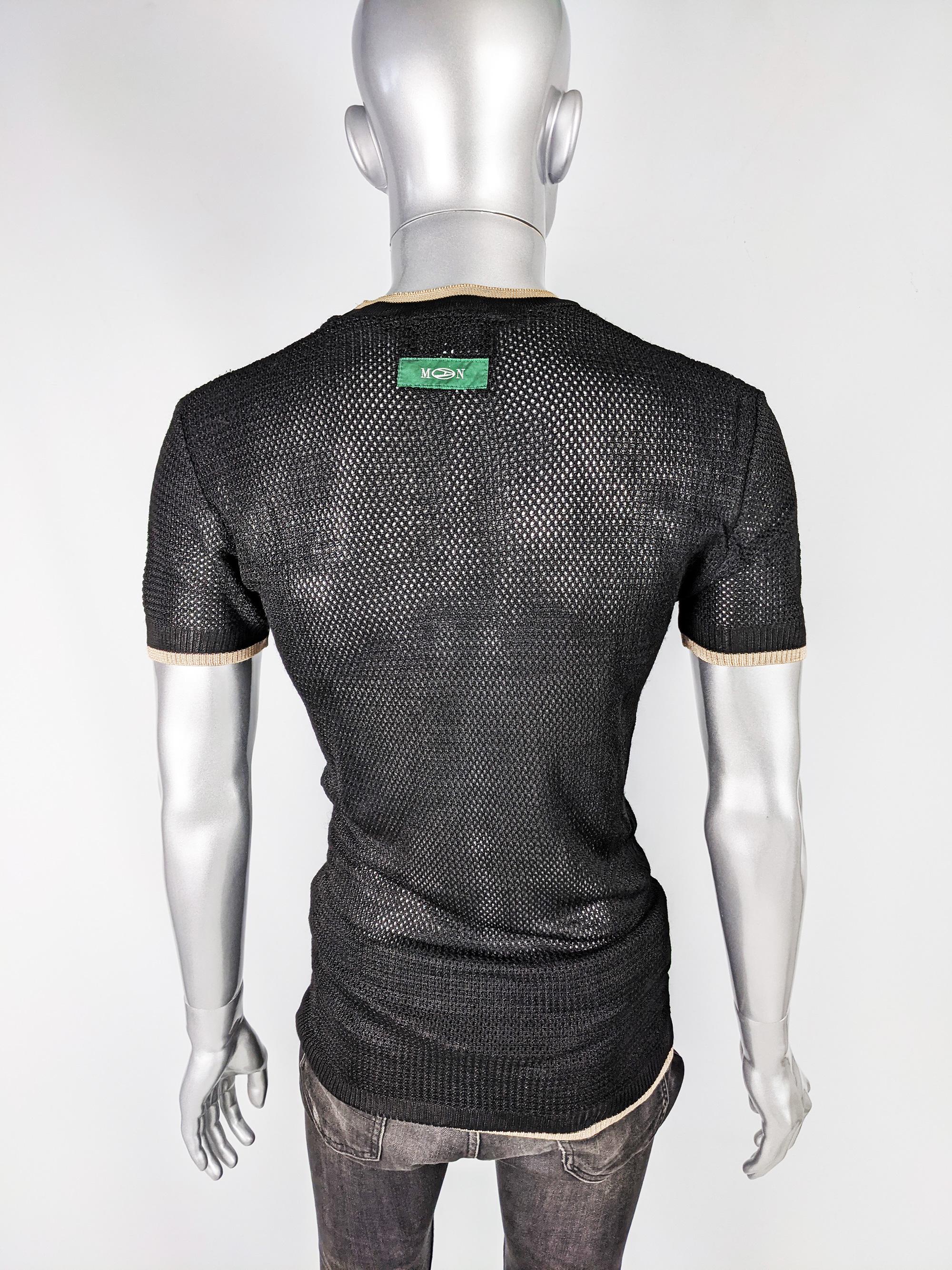 John Richmond Vintage Destroy Mens Vintage Sheer Black Mesh Shirt Top 1