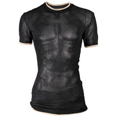 John Richmond Vintage Destroy Mens Vintage Sheer Black Mesh Shirt Top