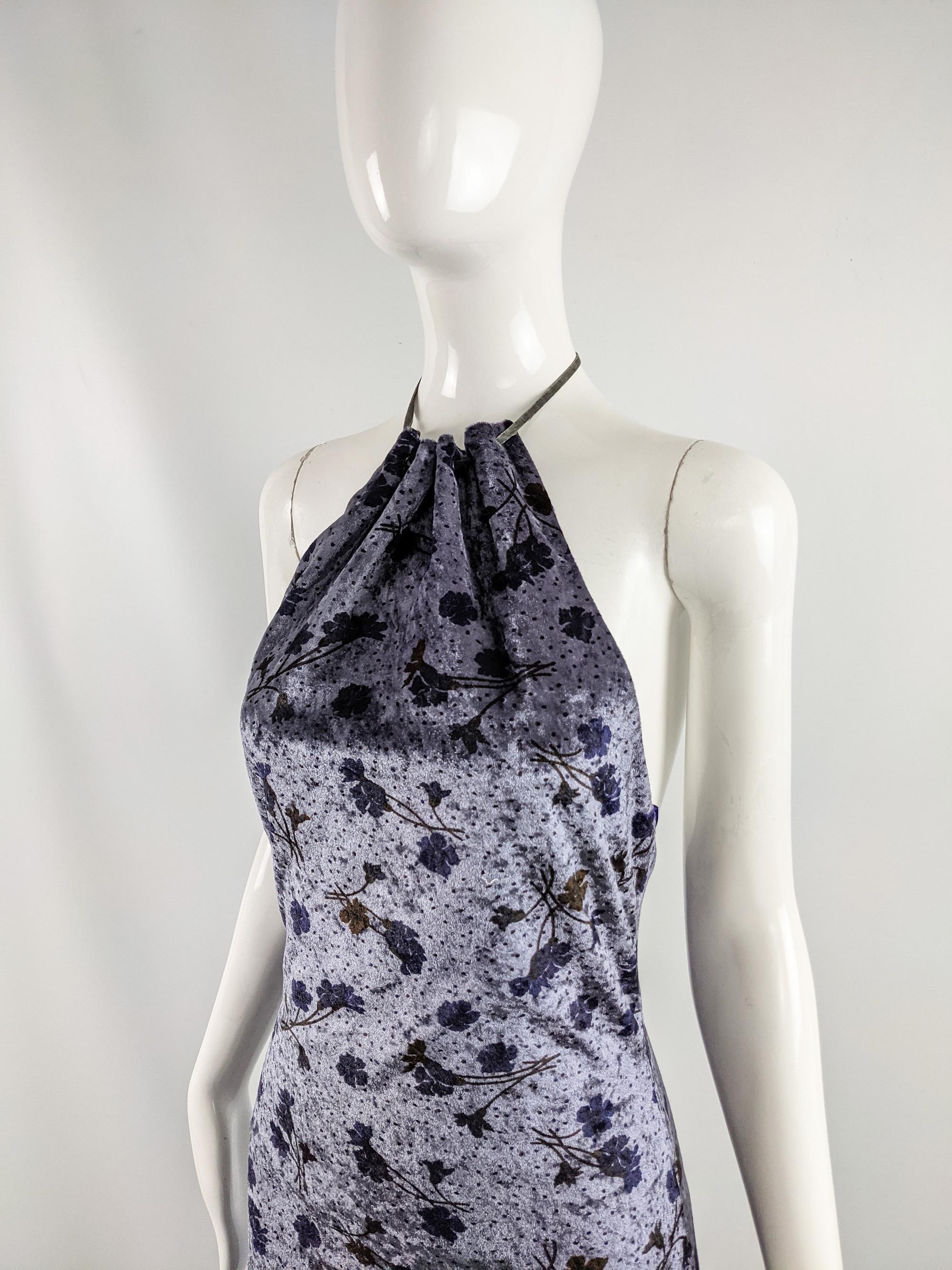 Gray John Richmond Vintage Purplish Grey Velvet Floral Print y2k Party Dress