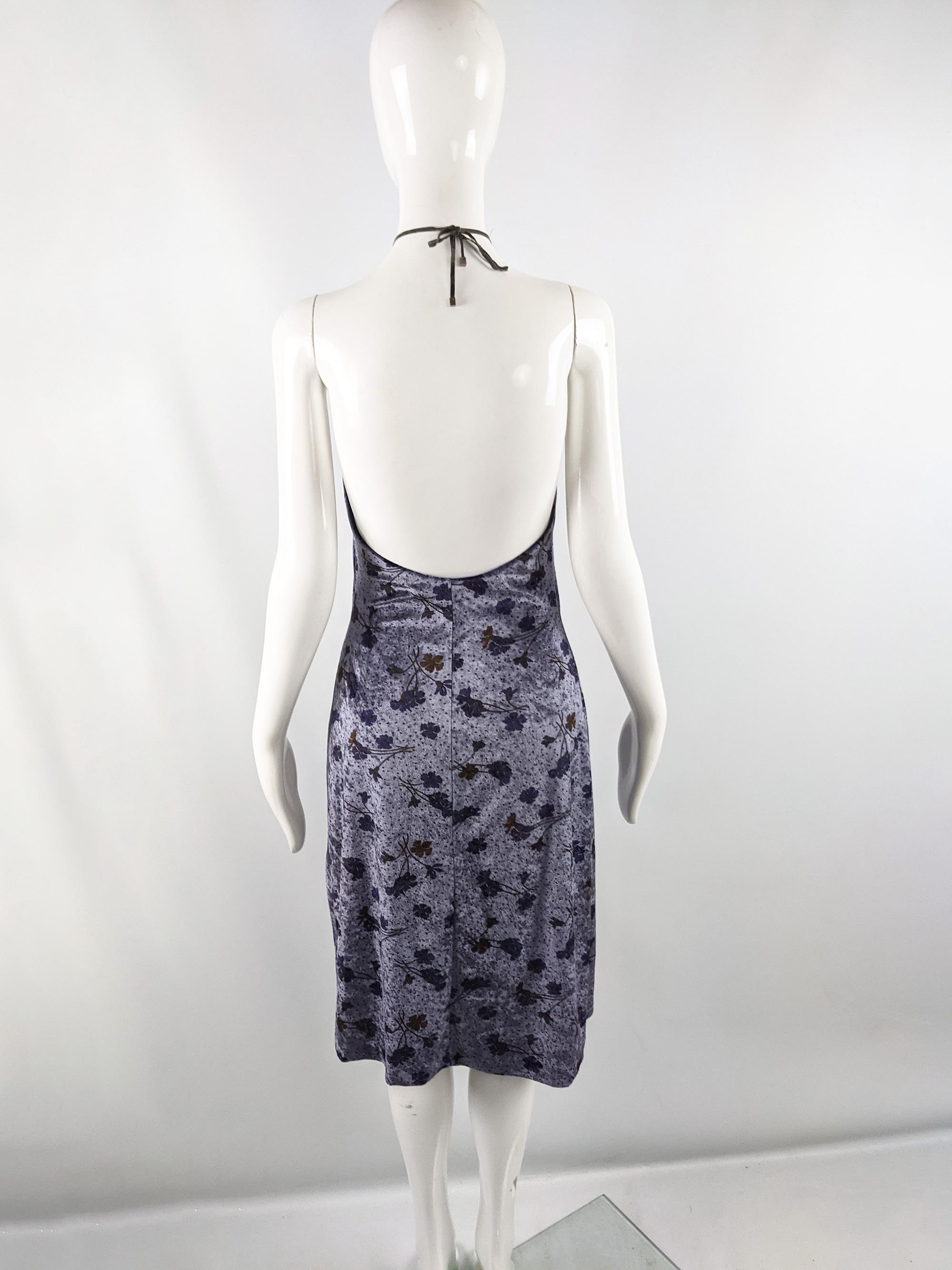 John Richmond Vintage Purplish Grey Velvet Floral Print y2k Party Dress 2