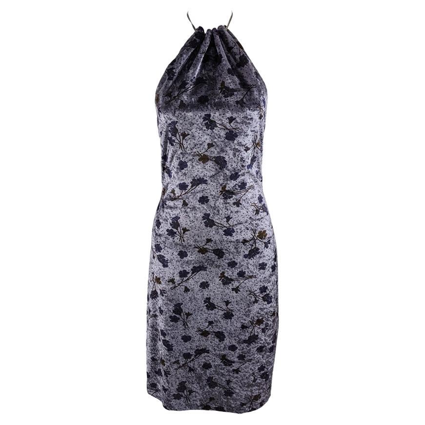 John Richmond Vintage Purplish Grey Velvet Floral Print y2k Party Dress