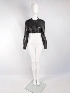 John Richmond Vintage Womens Black Leather Chain Detail Crop Jacket