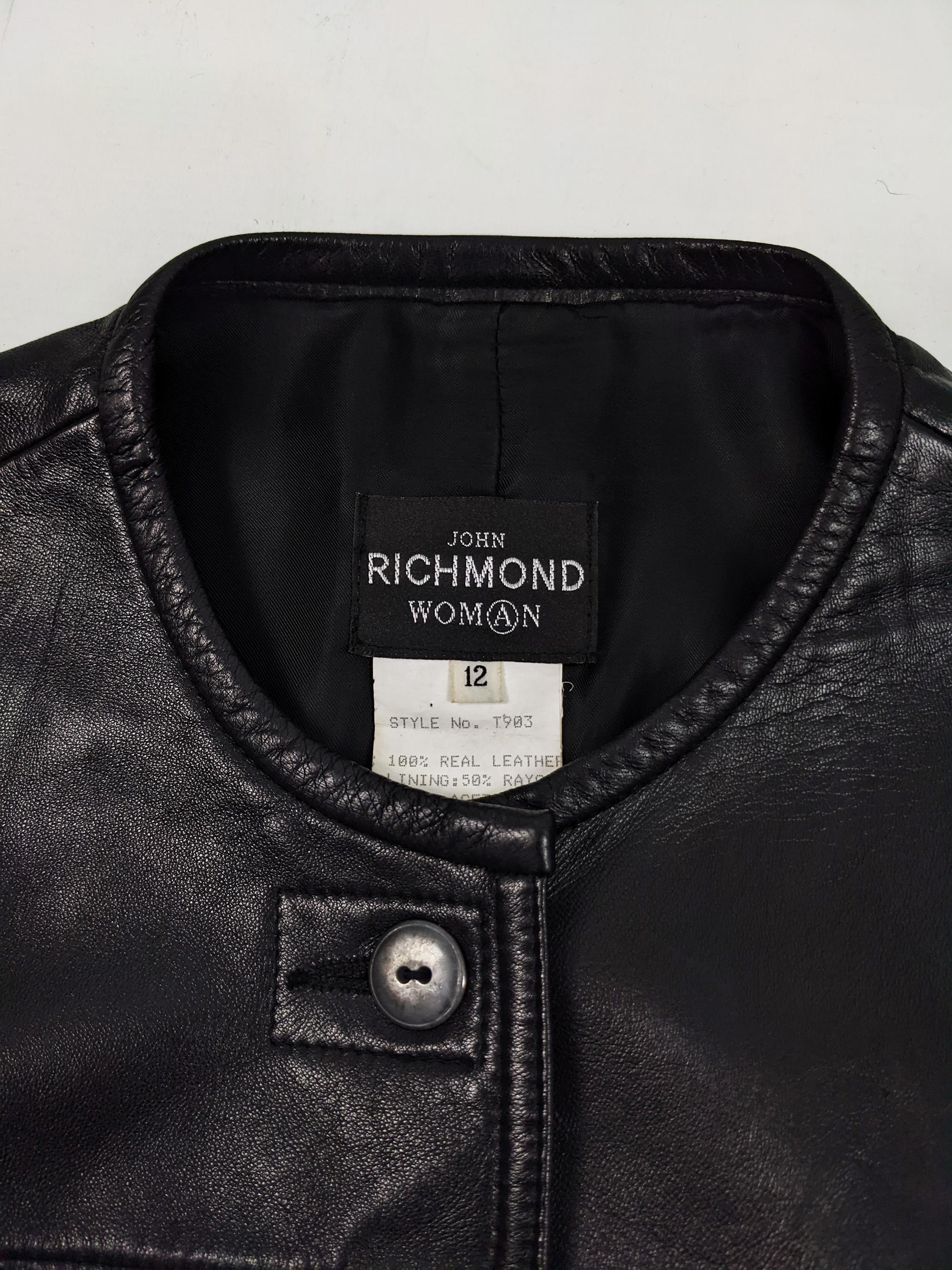 Women's John Richmond Vintage Womens Black Leather Chain Detail Crop Jacket