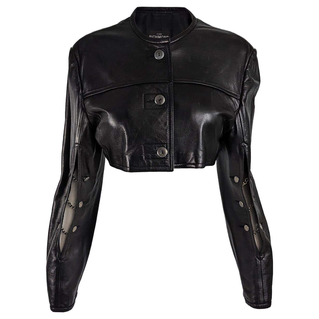 John Richmond Vintage Womens Black Leather Chain Detail Crop Jacket at ...