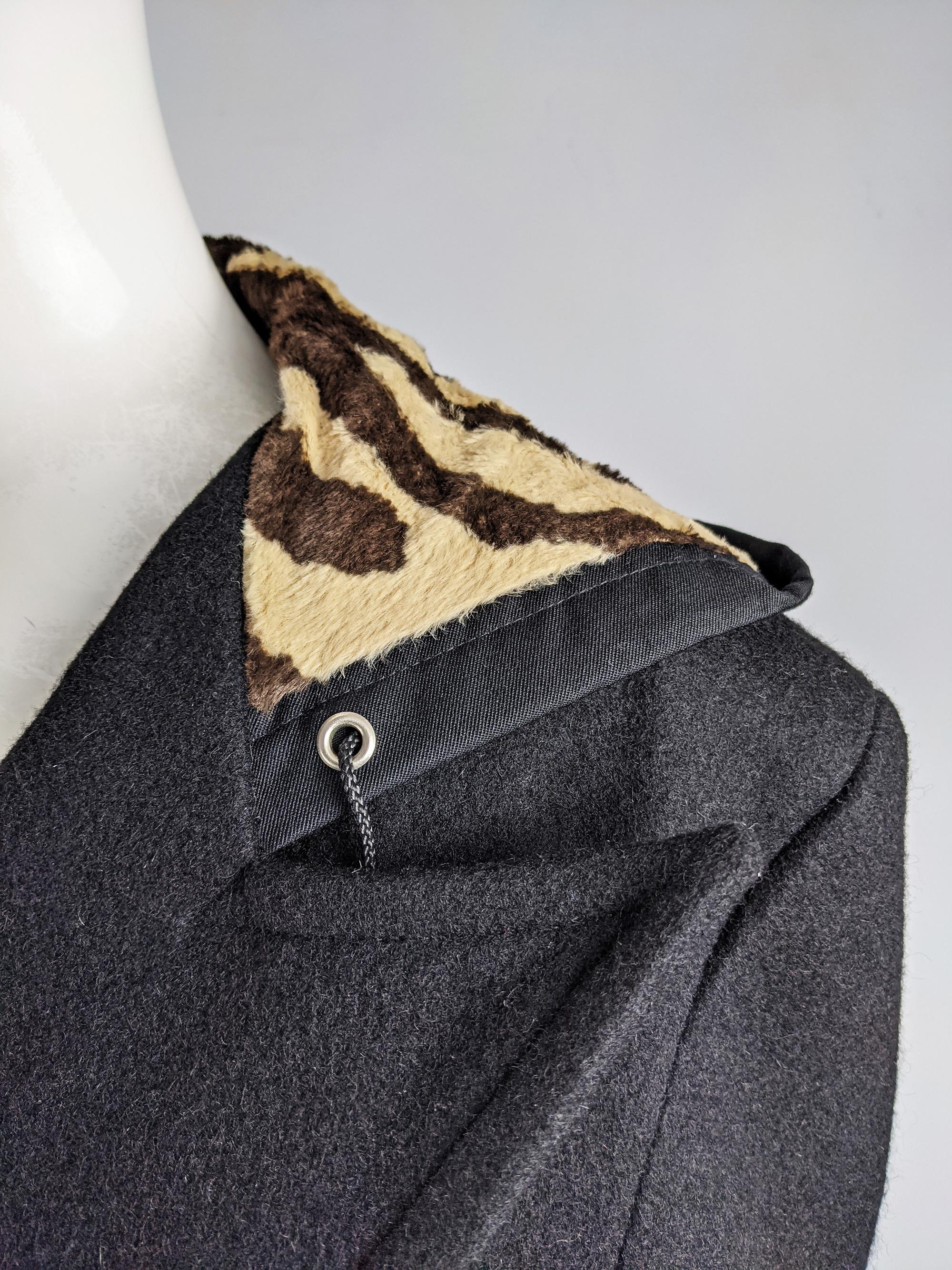 Women's John Richmond Vintage Womens Hourglass Nipped Waist Black Wool Faux Fur Coat For Sale