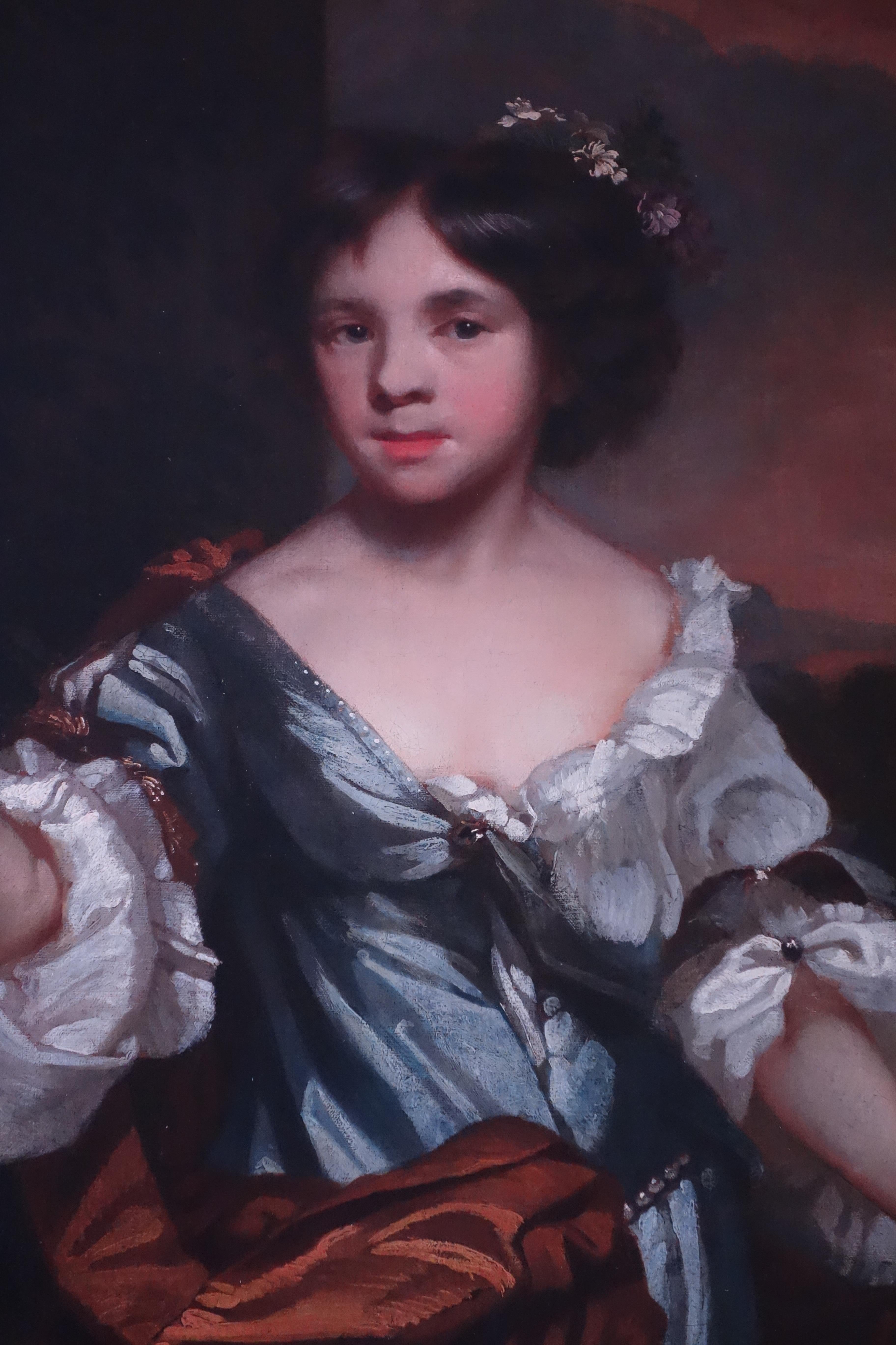 Attribué à John Riley, portrait anglais du XVIIe siècle d'une fille sur une terrasse en vente 3
