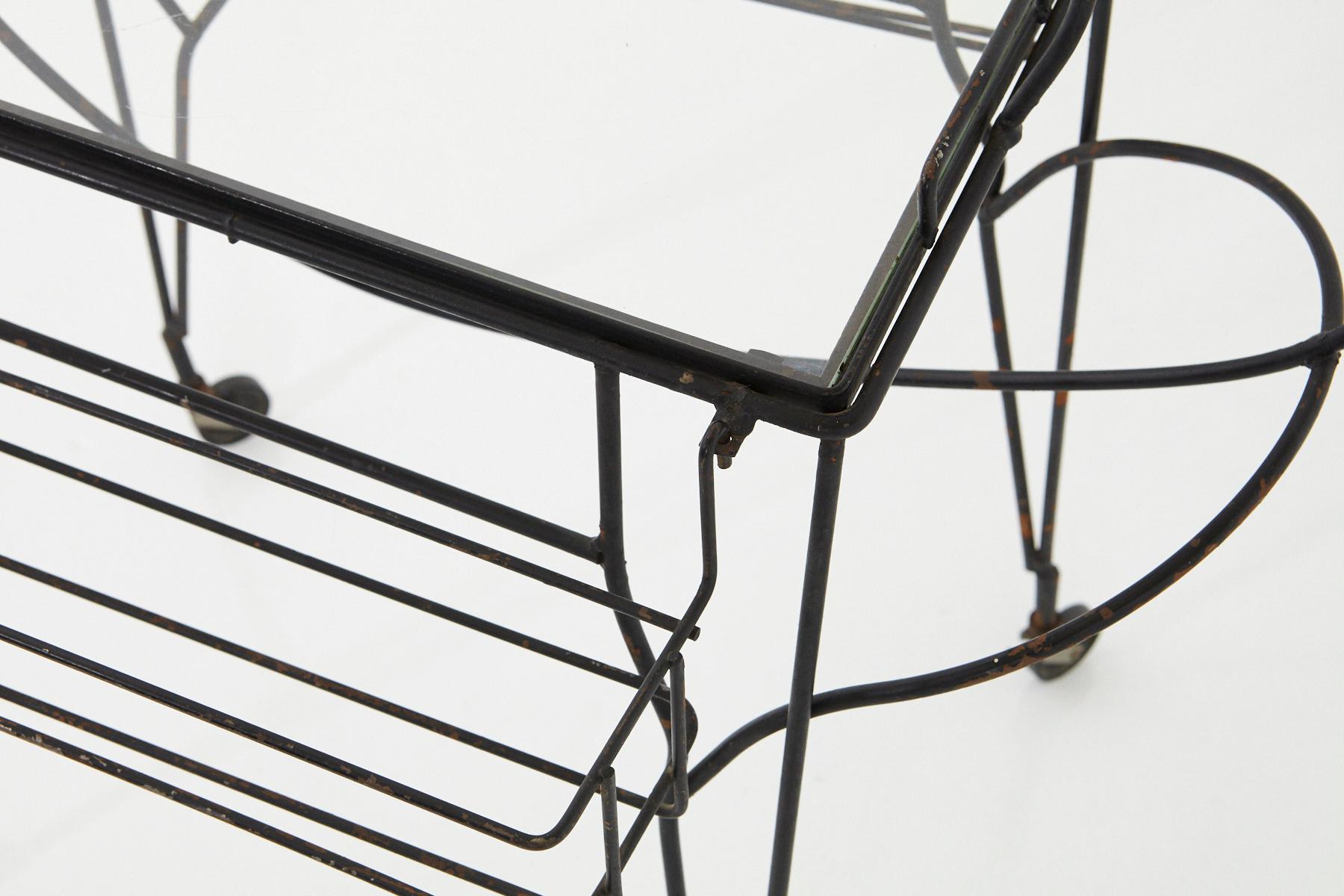 John Risley Black Iron Horse Bar Cart with Bottle Holders and Removable Tray For Sale 4