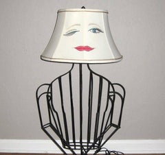 John Risley Black Steel Rod Sculptural Female Form Table Lamp and Floor Lamp Set