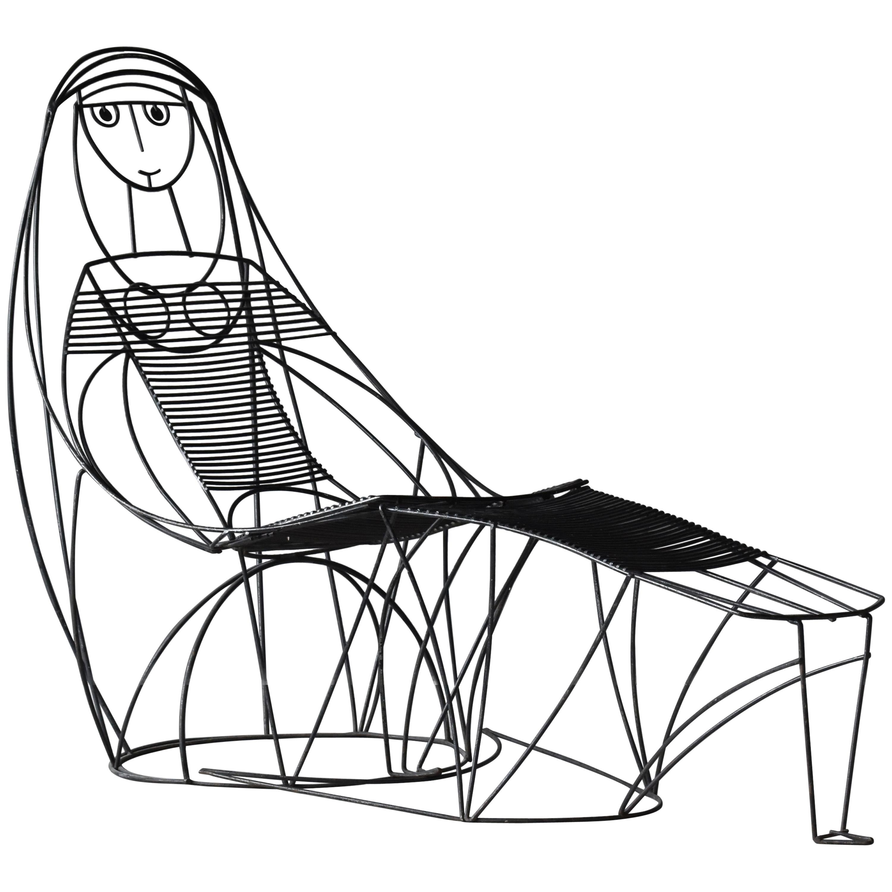 Sedia e ottomana John Risley, tondini d
acciaio piegati dipinti di nero, 1965 circa America