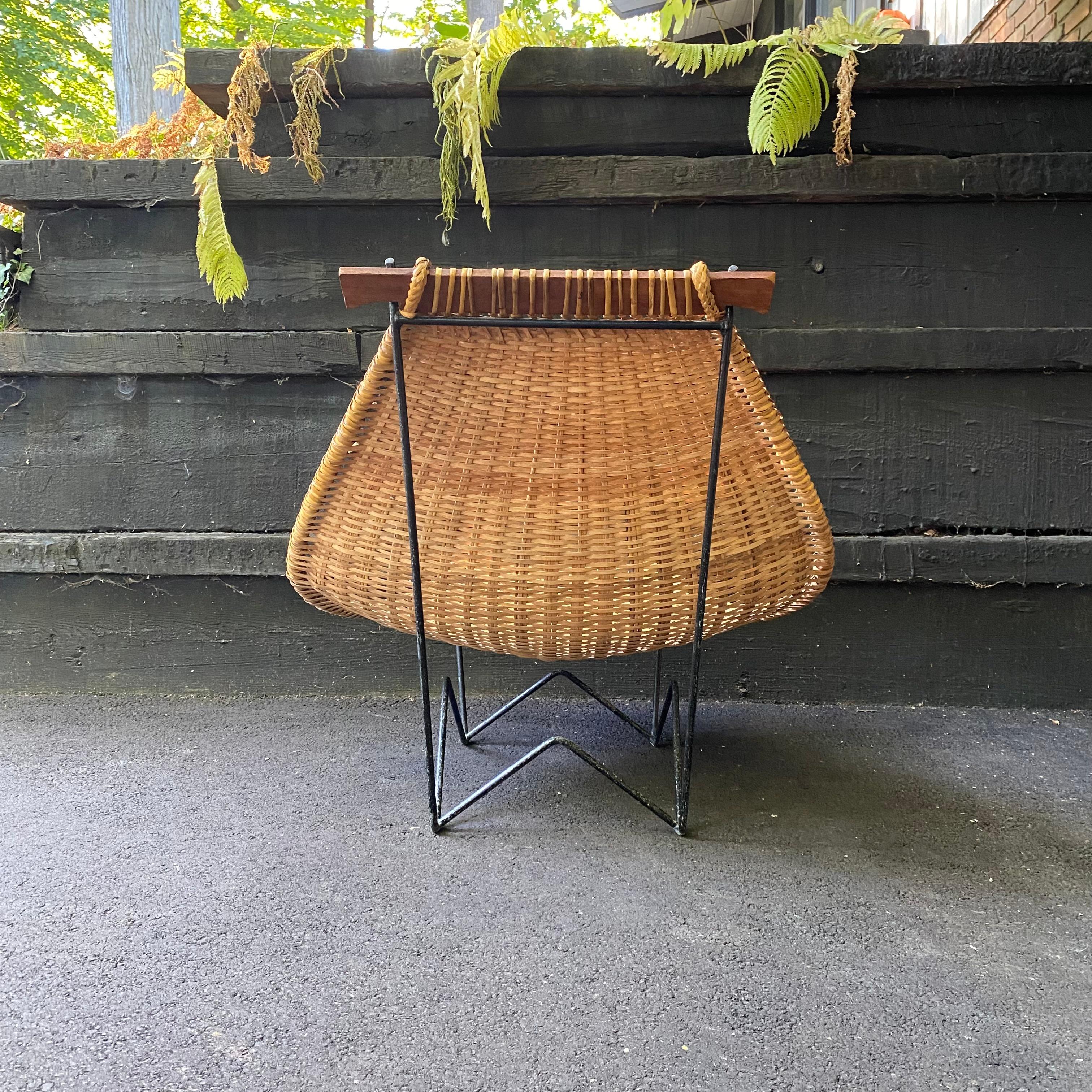 John Risley Hand-Woven Rattan Cane and Iron Duyan Lounge Chair for Ficks Reed 1