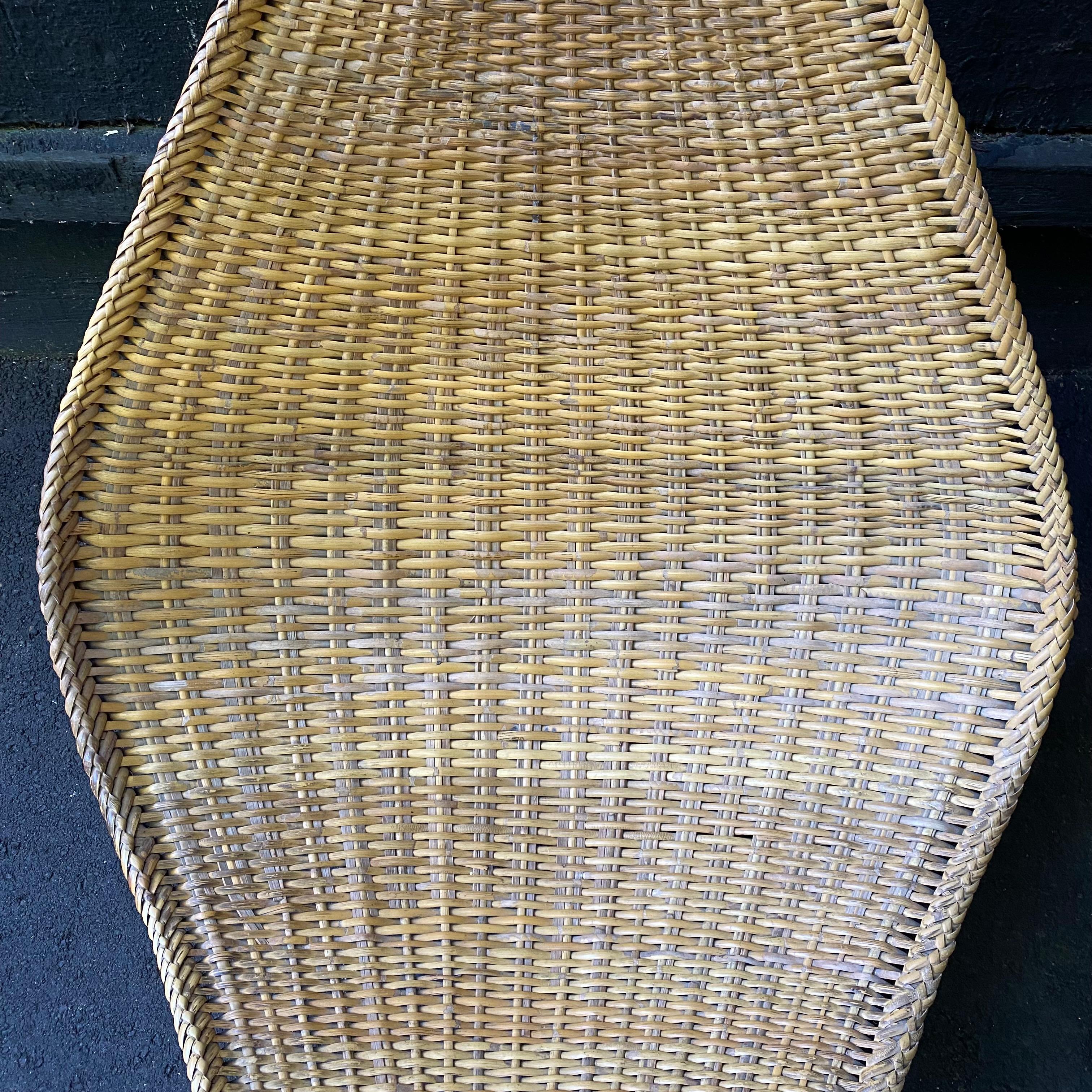 Mid-Century Modern John Risley Hand-Woven Rattan Cane and Iron Duyan Lounge Chair for Ficks Reed