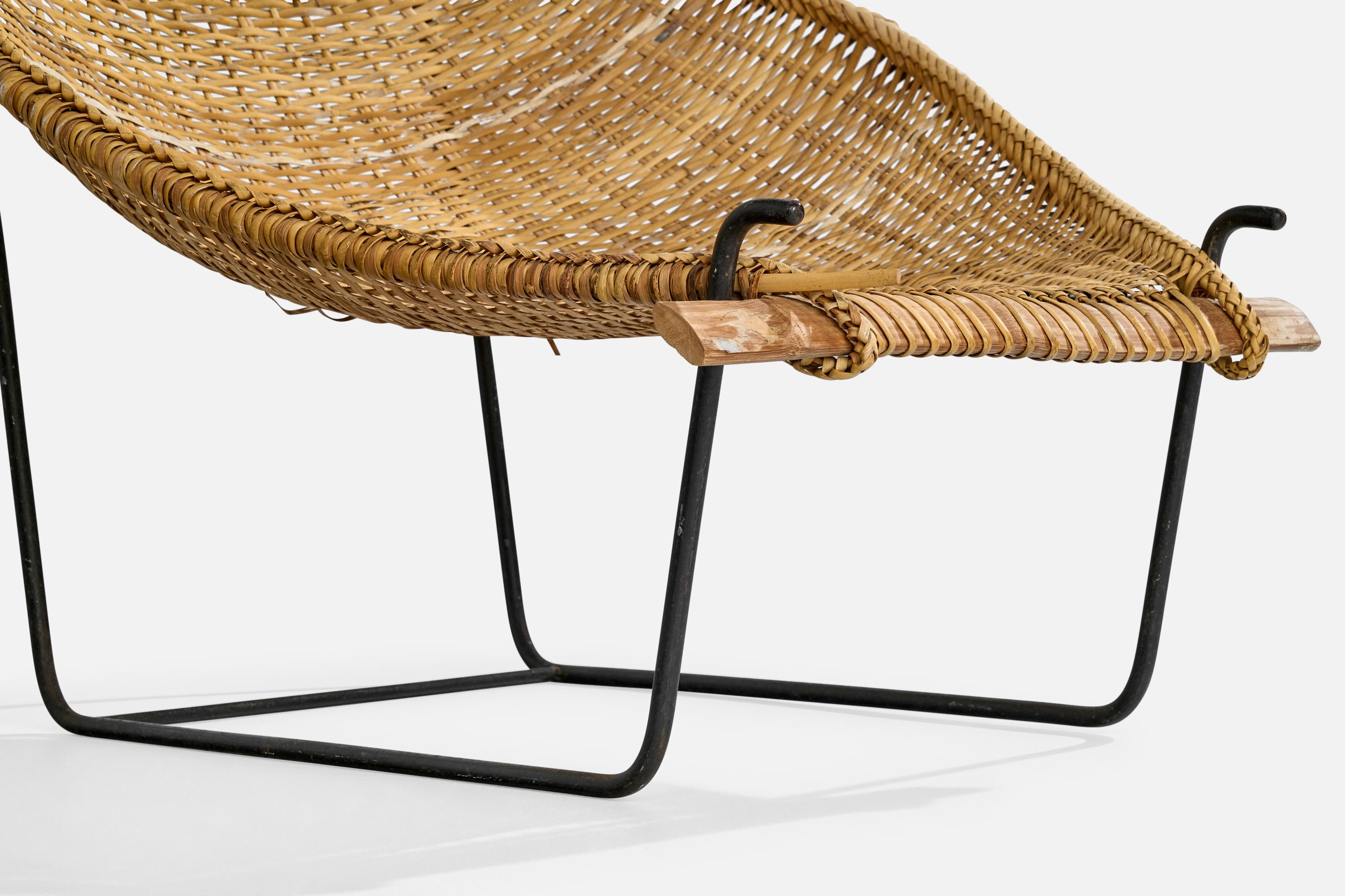 Mid-Century Modern John Risley, Lounge Chair, Rattan, Iron, Wood, USA, 1950s For Sale