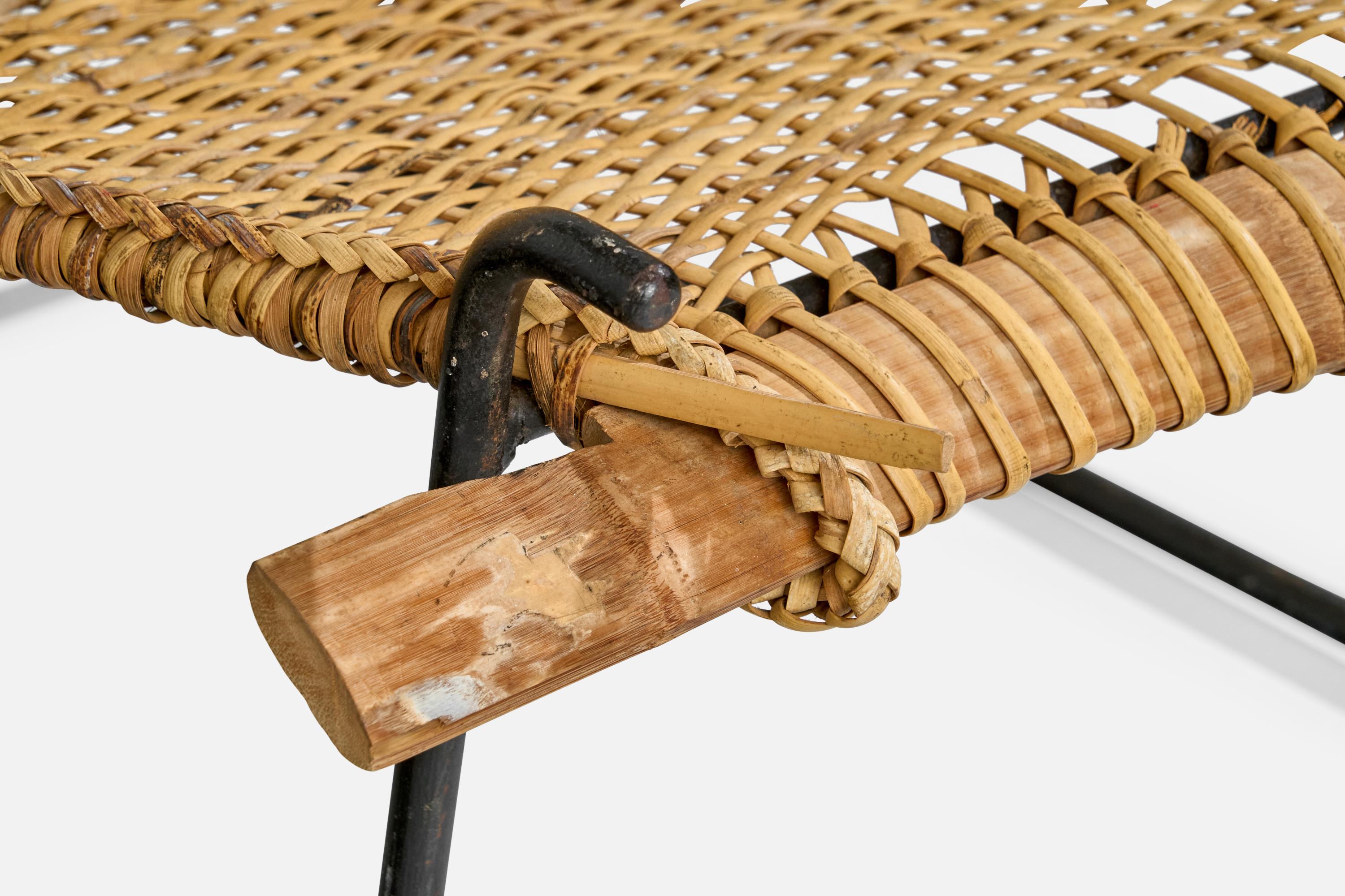 American John Risley, Lounge Chair, Rattan, Iron, Wood, USA, 1950s For Sale