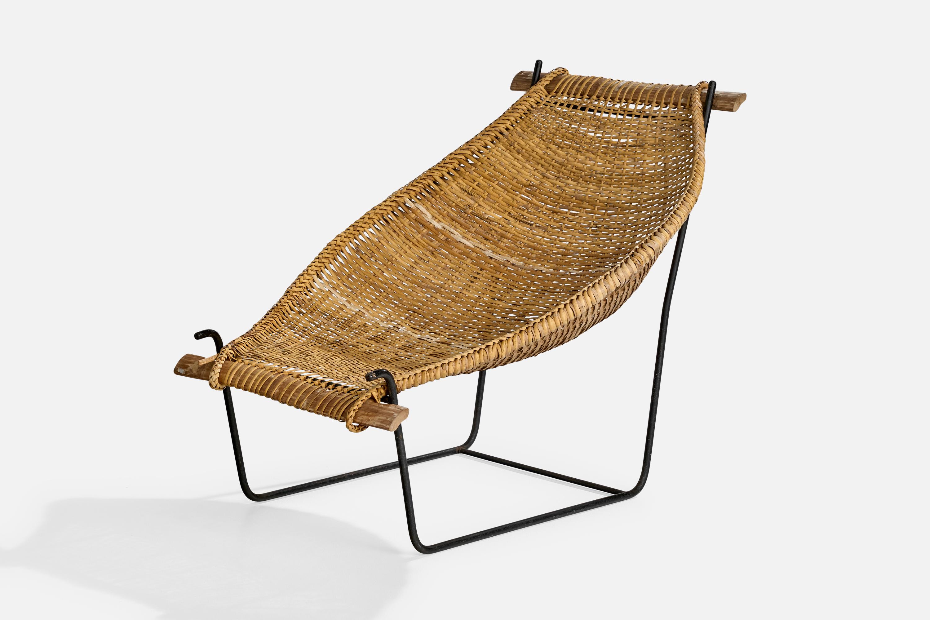 John Risley, Lounge Chair, Rattan, Iron, Wood, USA, 1950s For Sale 1