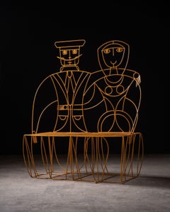 John Risley Escultura de banco de patio Monsieur & Mademoiselle Años 60