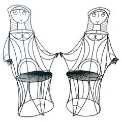 John Risley Nun Sculptural Iron Welded Chair Pair Circa 1960's