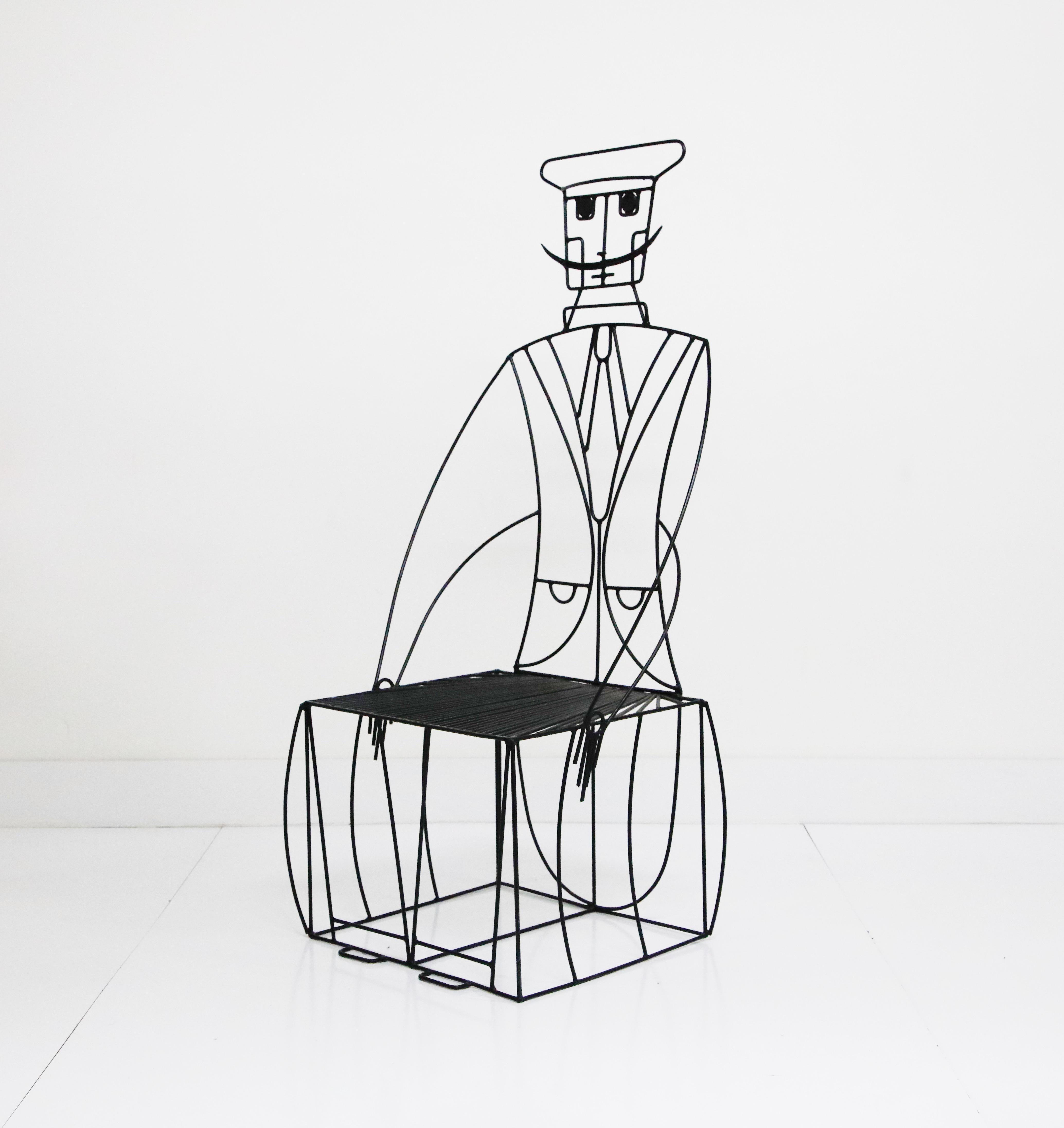Mid-Century Modern John Risley Powder Coated Wrought Iron Moustache Man Indoor Outdoor Chair, 1960s