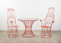 John Risley Sculptural Patio Set with Two Lady Chairs and Wire Tulip Table 1960s