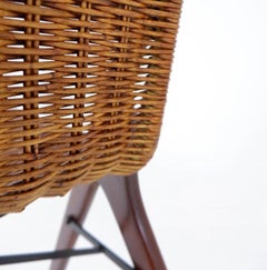 John Risley Style High-back Lounge Chair Solid Iron / Wicker France