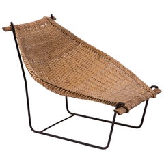 John Risley Wicker and Iron 1950s Chaise