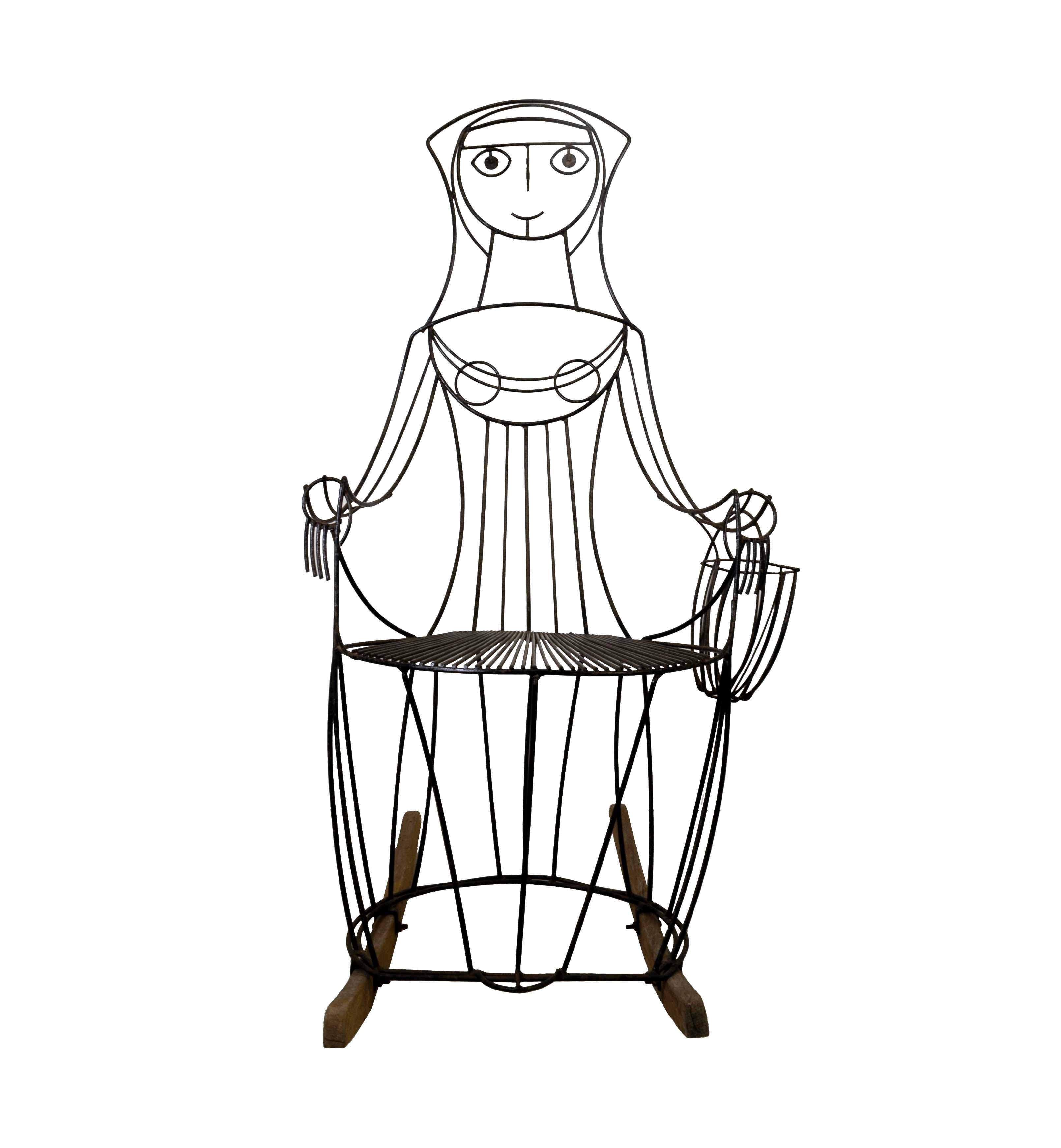 Plongez dans l'héritage du design du milieu du siècle avec ce fauteuil à bascule Female Queen en fer forgé de John Risley 