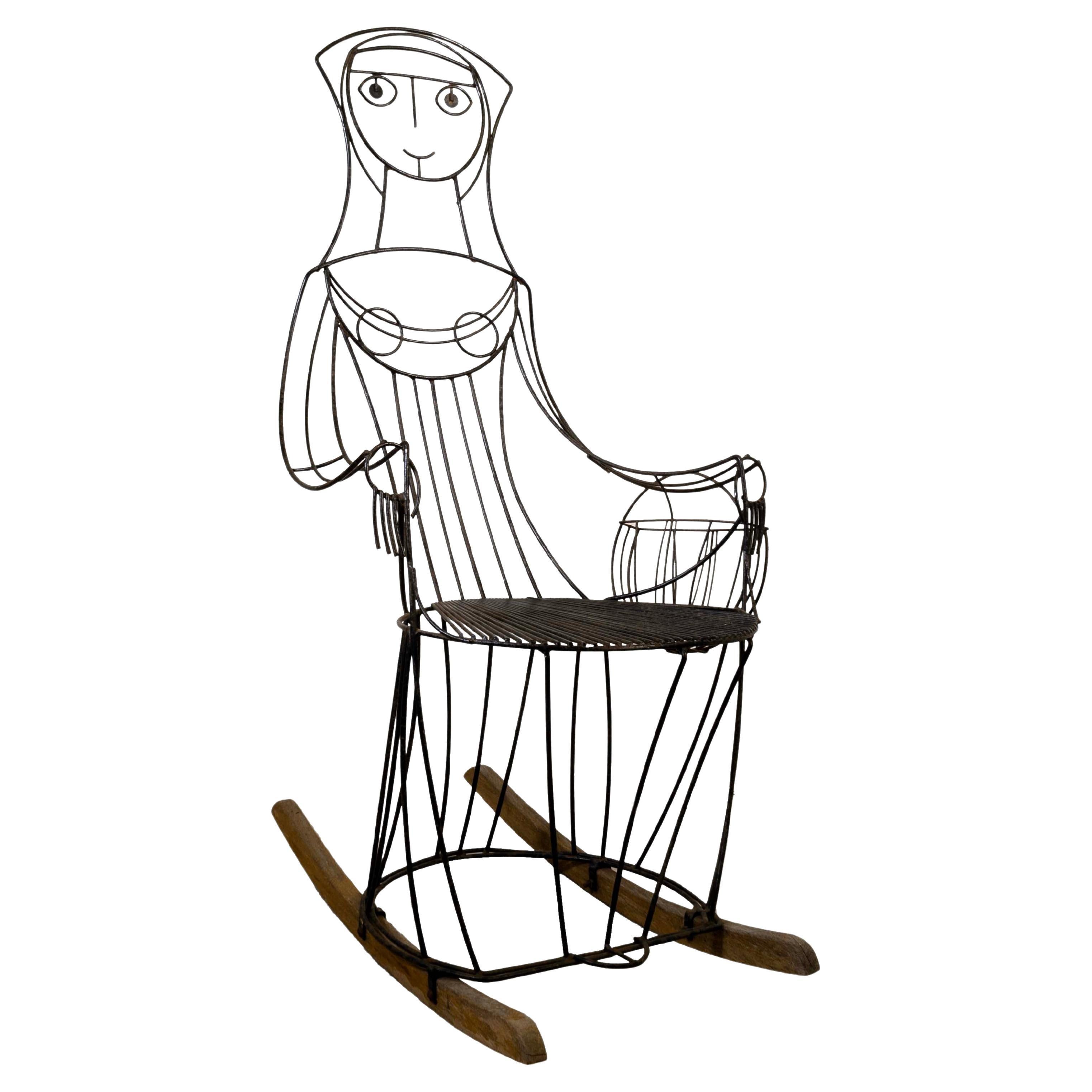 Chaise à bascule Queen féminine en fer forgé mi-siècle moderne de John Risley