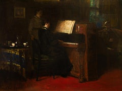 Music Lesson by John Robertson Reid, 1881, Signed, Oil on Canvas, Gold Frame