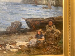 Victorian Landscape Classic Framed Oil Painting Children on the Beach Cornwall