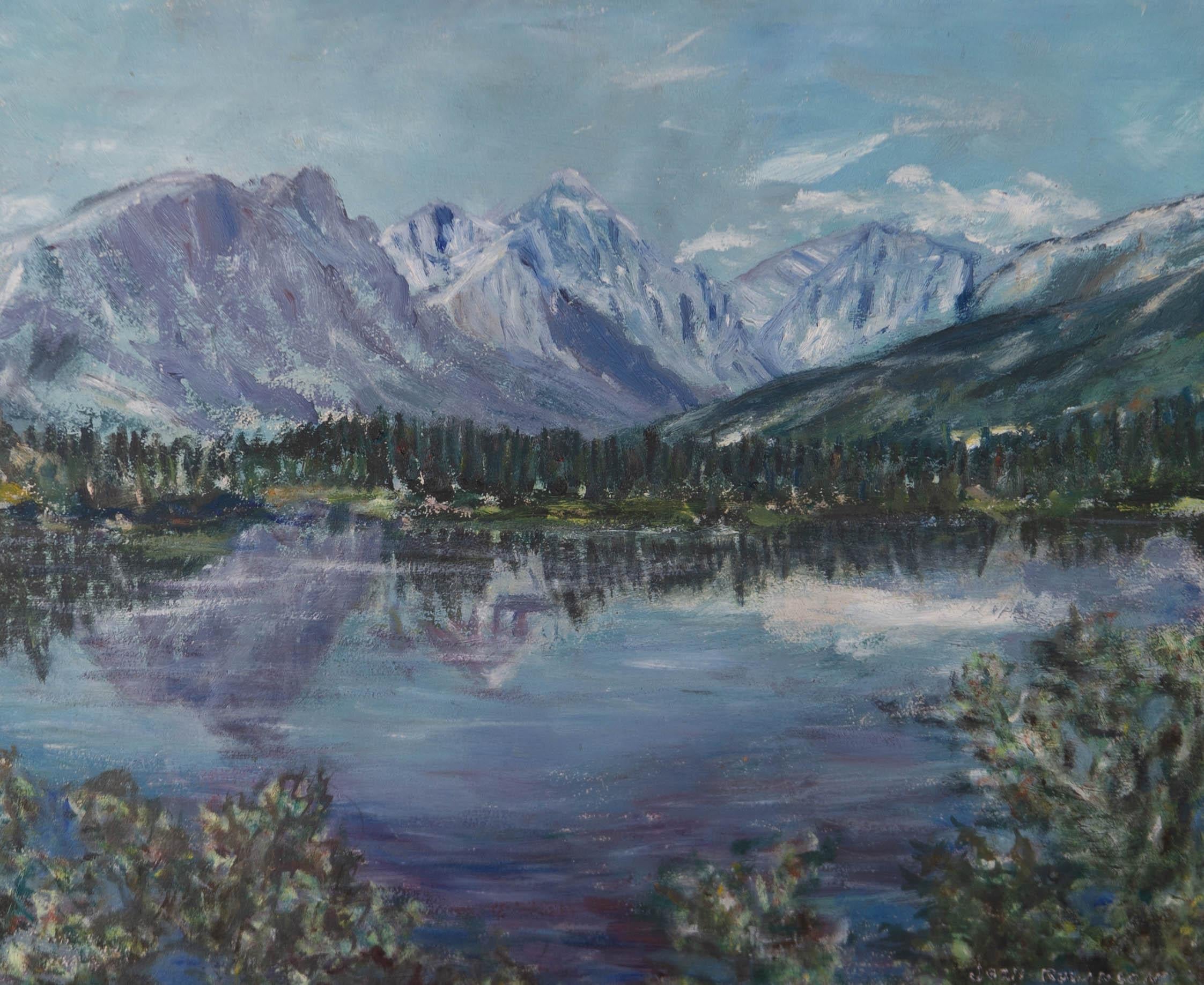 John Robinson - Olio contemporaneo, La catena montuosa innevata in vendita 2