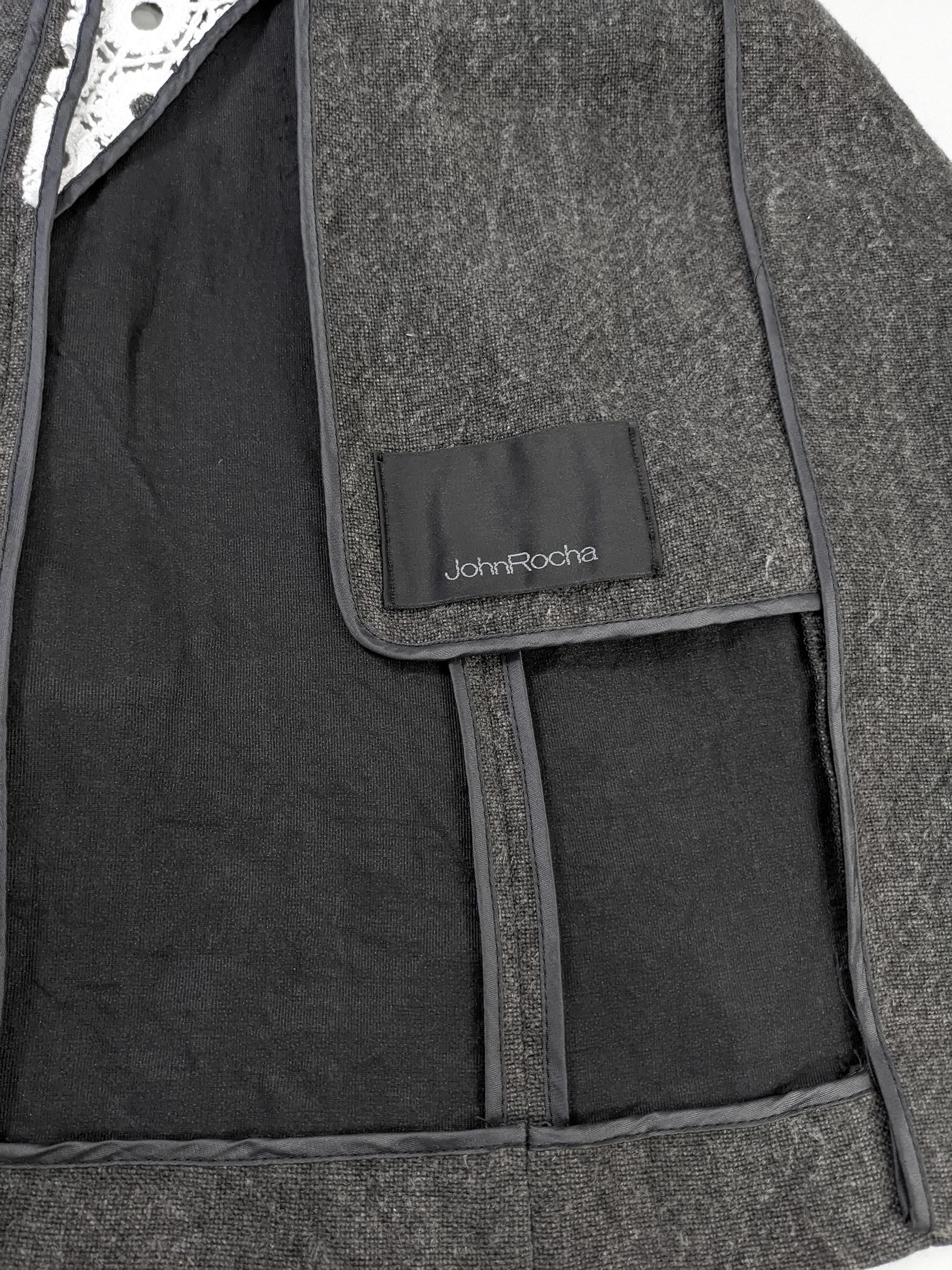 John Rocha Mainline Vintage Mens Crochet Cut Out Grey Linen Shoulder Pads Coat 2