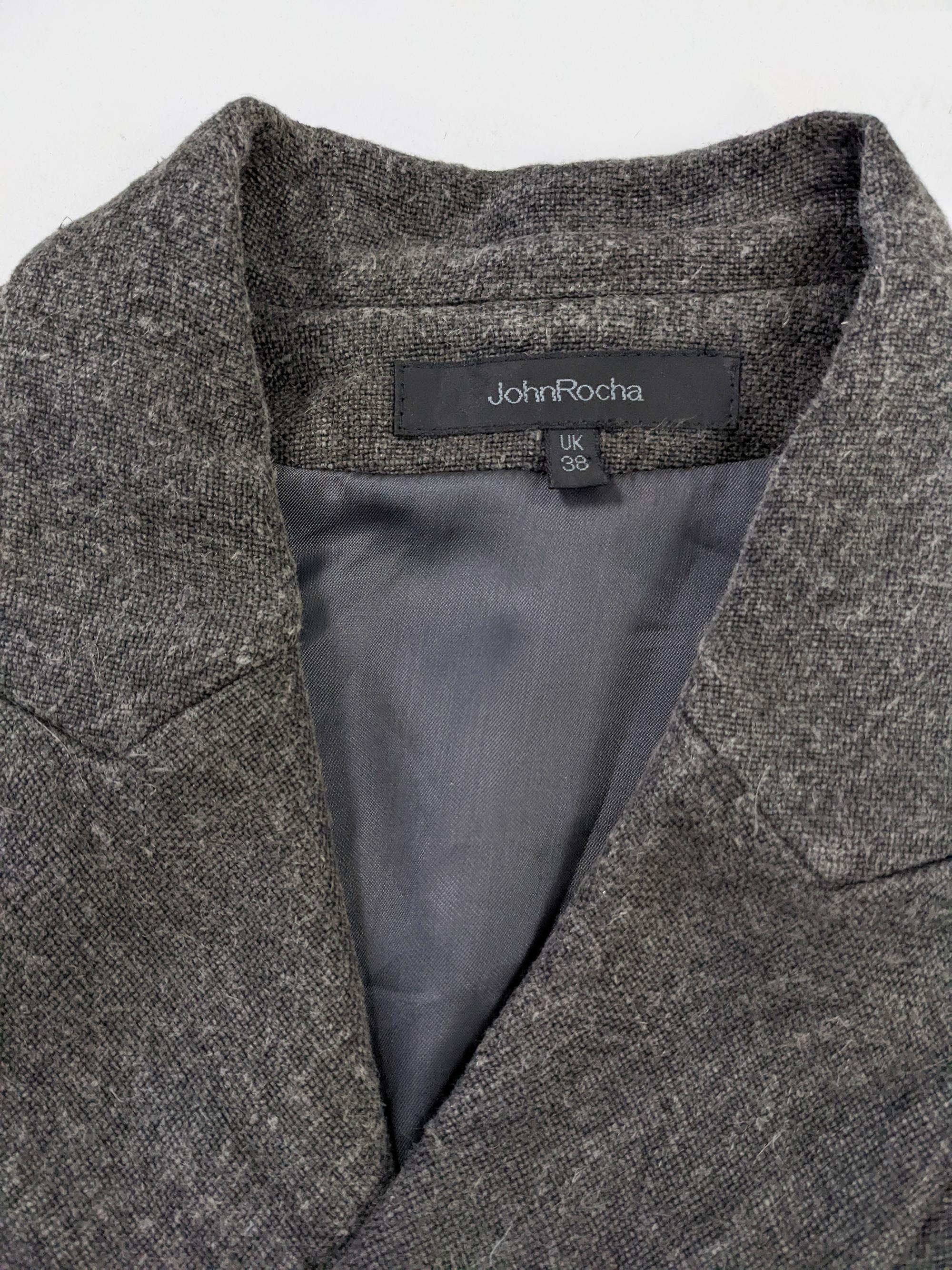 John Rocha Mainline Vintage Mens Crochet Cut Out Grey Linen Shoulder Pads Coat 1