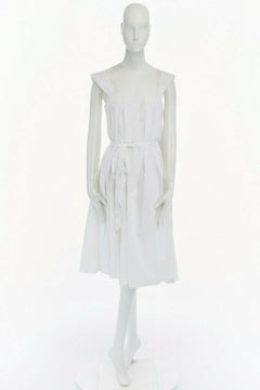 JOHN ROCHA white cotton pleated side hem belted summer dress UK10 US2 IT42 S