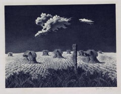 John Rogers Cox Original AAA Lithograph. “Wheat Shocks”