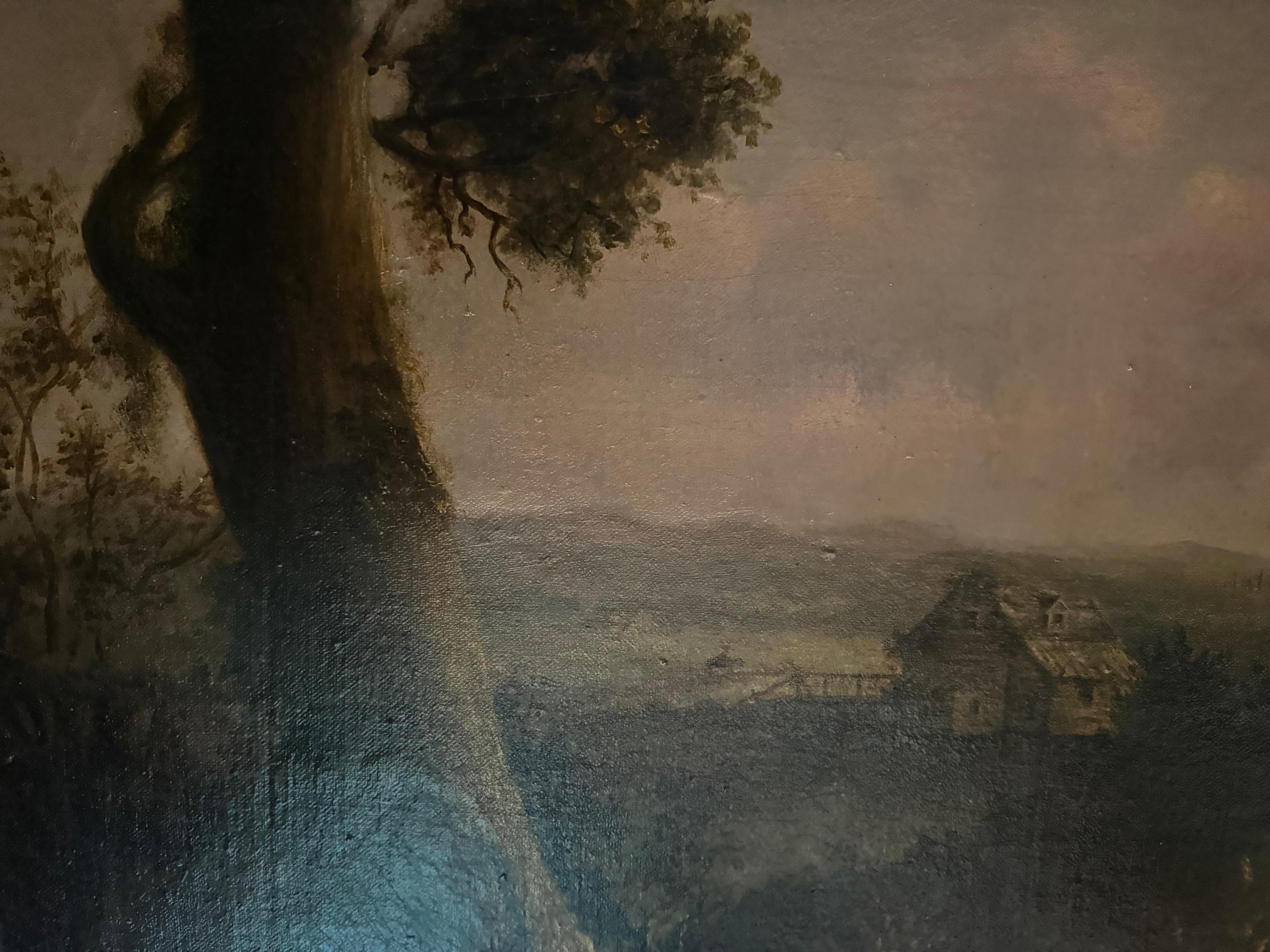 Rural Scene 1850, A view of Concord in the distance from Tilton, NH - Black Landscape Painting by John Rollin Tilton