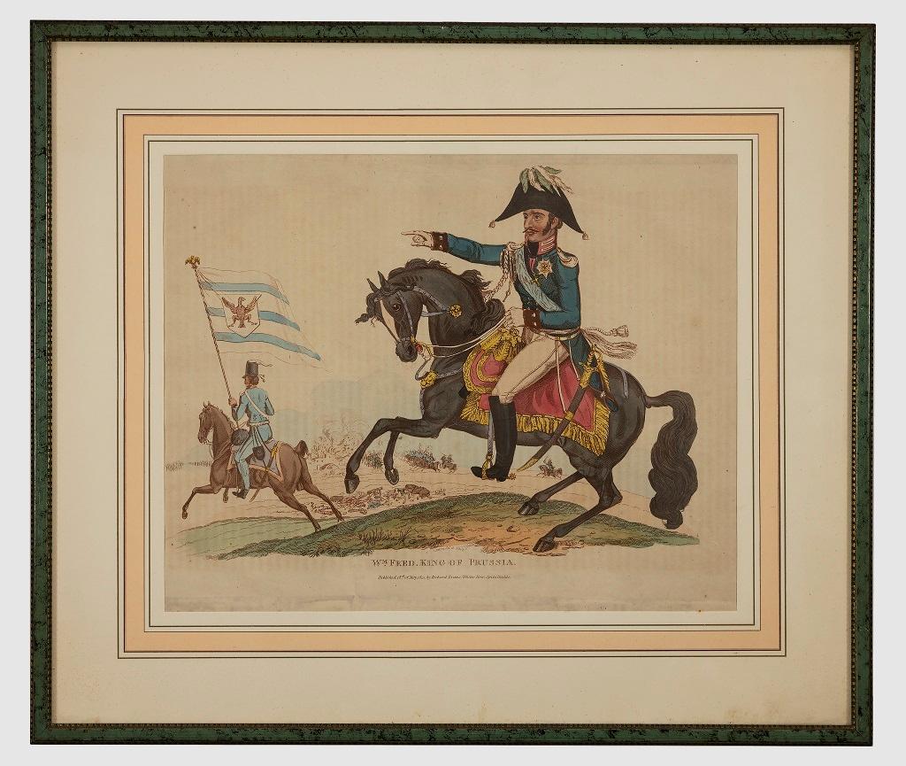 Fred King of Prussia is an original lithograph, hand watercolored, realized by John Romney (1786-1863) in the 1814.

Title printed on plate on the lower margin.

Published by Richard Evans Whites Row, Spitalfields, London

Good conditions except for
