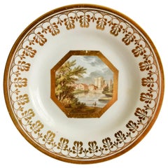 Antique John Rose Coalport Plate, Canterbury landscape by Thomas Baxter, Georgian ca1810