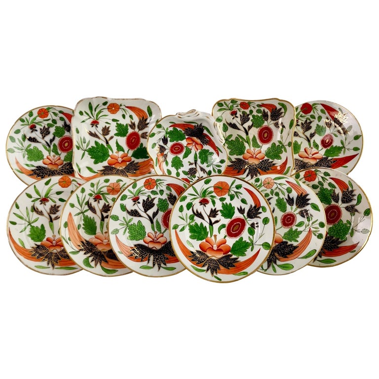 John Rose Coalport Porcelain Dessert Service, Japan Imari Pattern
