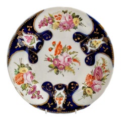 John Rose Coalport Porcelain Plate, Cobalt Blue with Flowers, Regency ca 1805