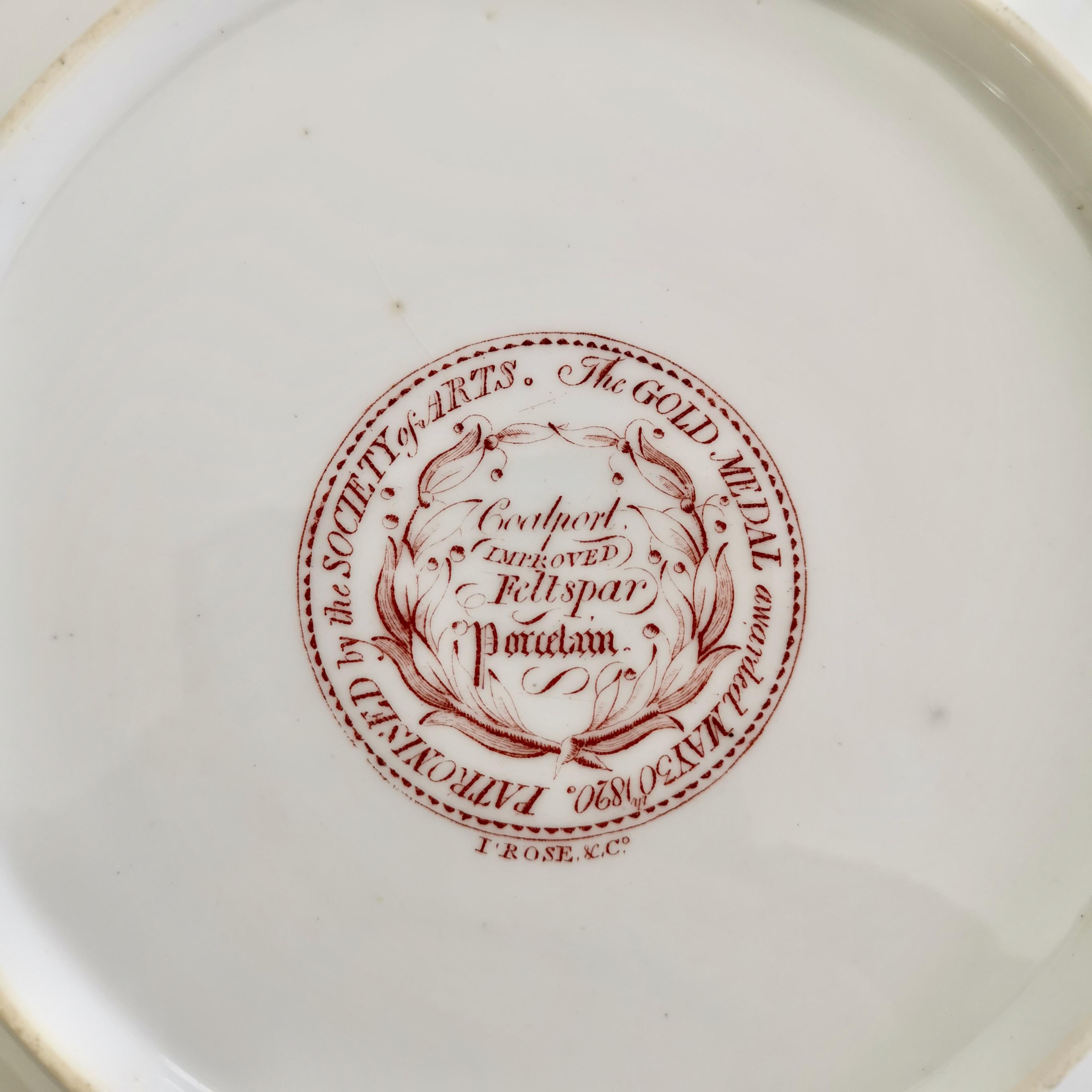 Early 19th Century John Rose Coalport Porcelain Plate, Improved Feldspar, Regency Pattern ca 1825