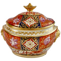 John Rose Coalport Porcelain Sucrier, Japan Pattern Red and Purple, 1805-1810