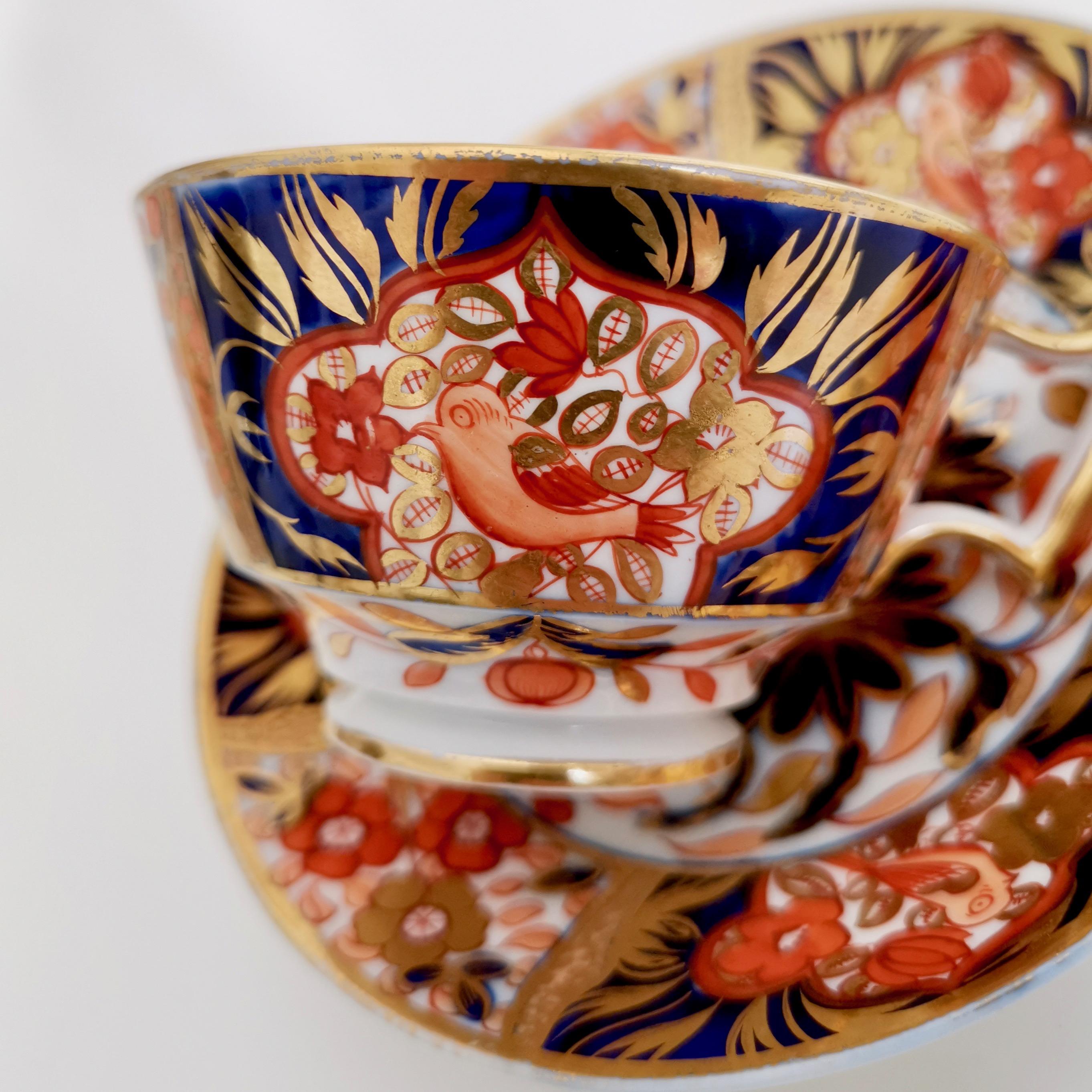 John Rose Coalport Porcelain Teacup, Red Japan Imari with Birds, Regency, 1815 3