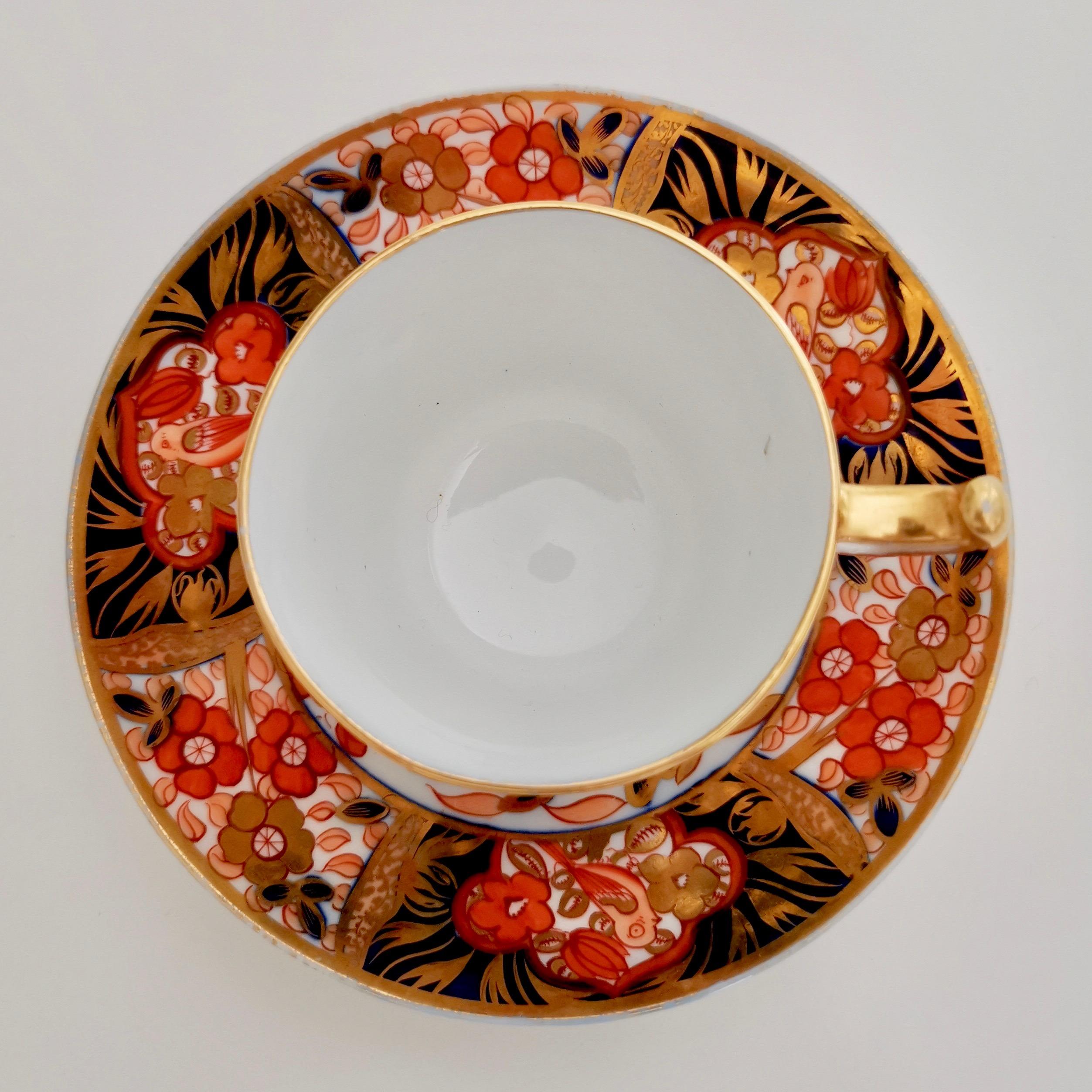 John Rose Coalport Porcelain Teacup, Red Japan Imari with Birds, Regency, 1815 1