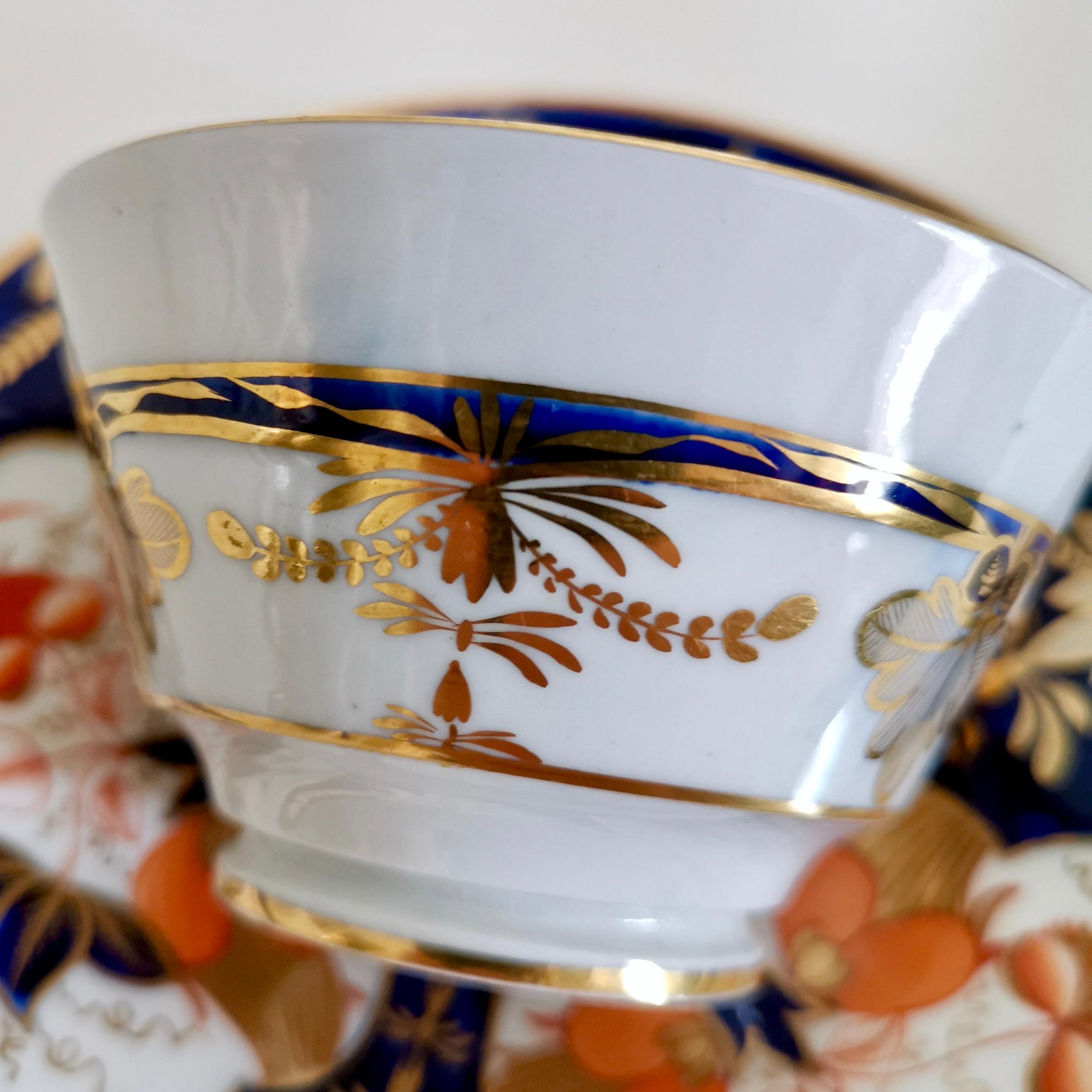 John Rose Coalport Porcelain Teacup, Japan Imari Orange, Regency ca 1815 3