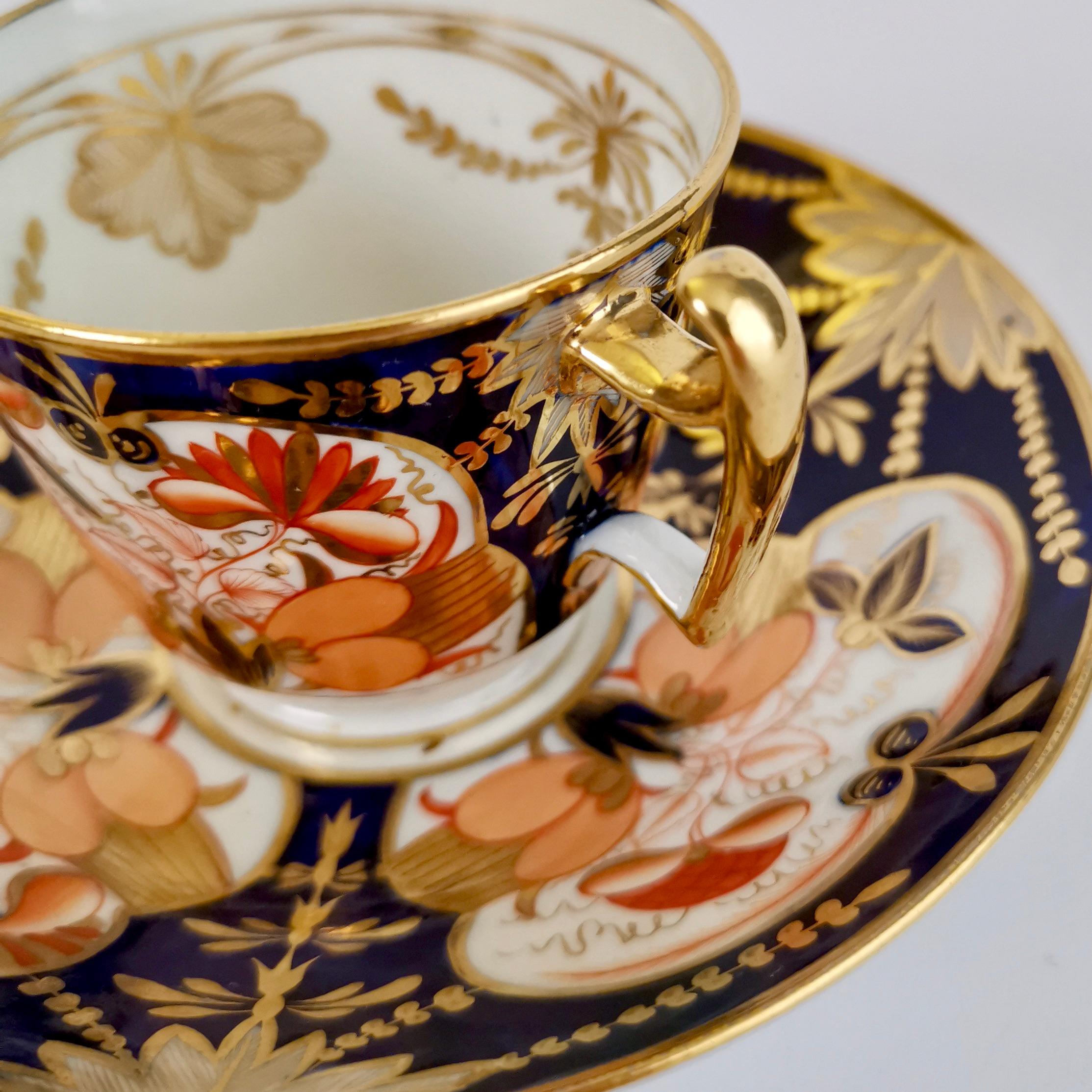 John Rose Coalport Porcelain Teacup Trio, Japan Imari Orange, Regency, ca 1815 3