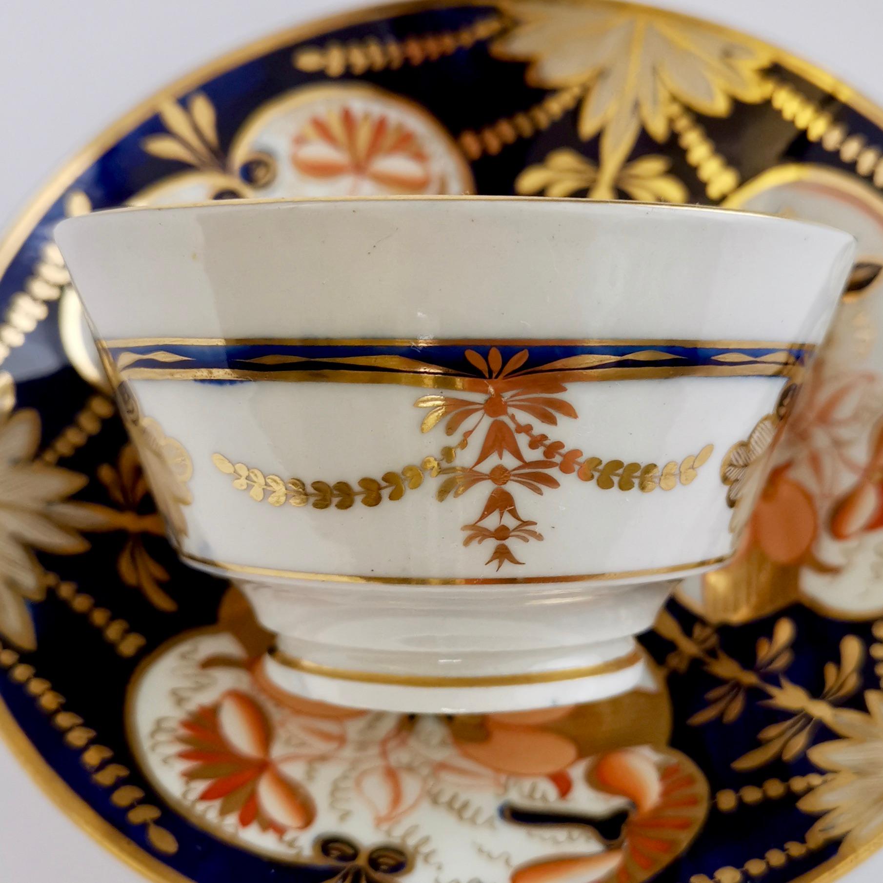 John Rose Coalport Porcelain Teacup Trio, Japan Imari Orange, Regency, ca 1815 8