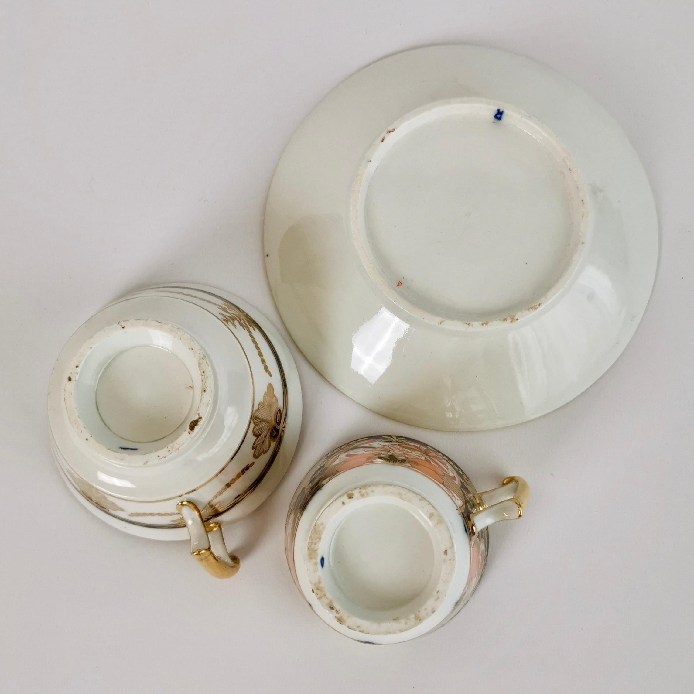 John Rose Coalport Porcelain Teacup Trio, Japan Imari Orange, Regency, ca 1815 13