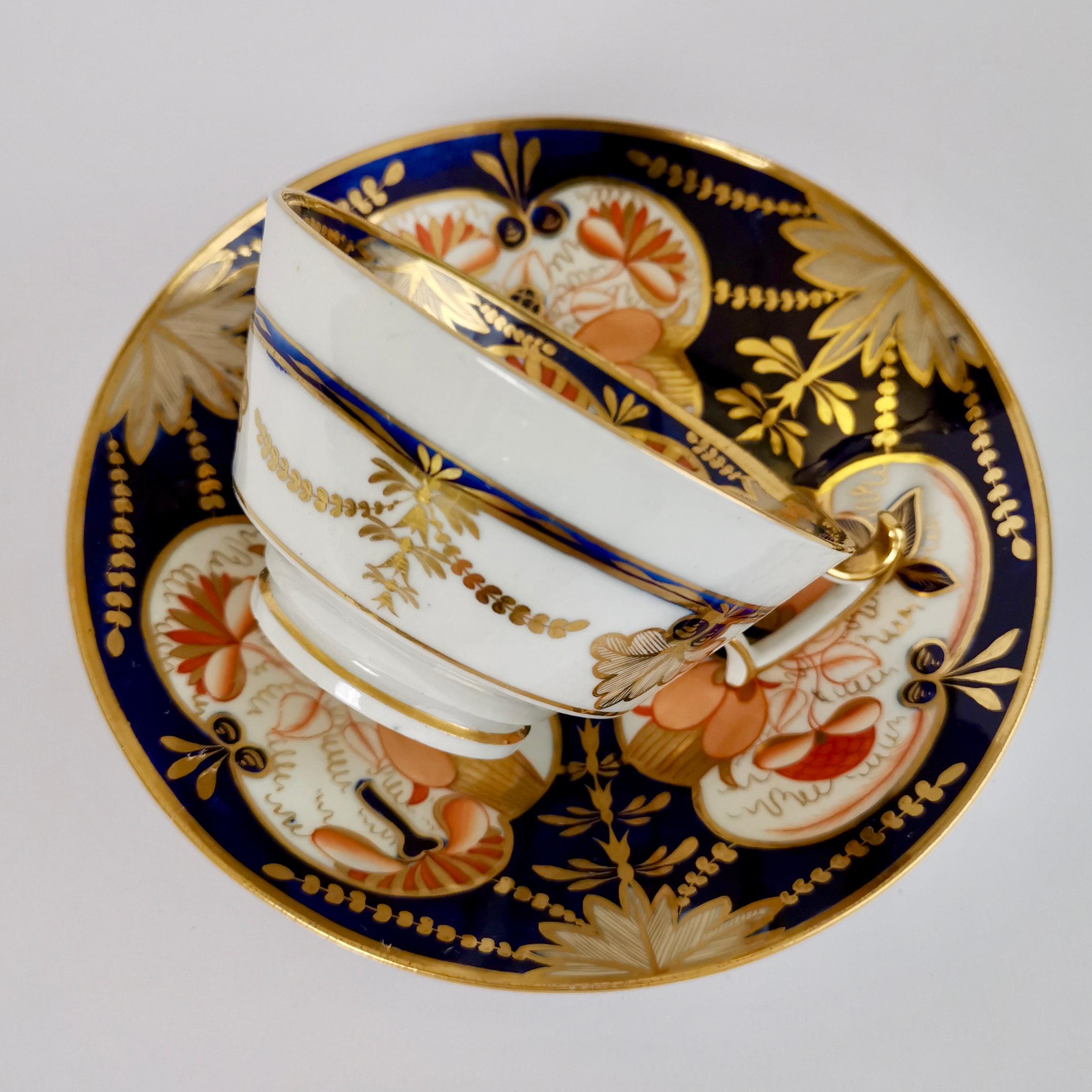 Hand-Painted John Rose Coalport Porcelain Teacup Trio, Japan Imari Orange, Regency, ca 1815